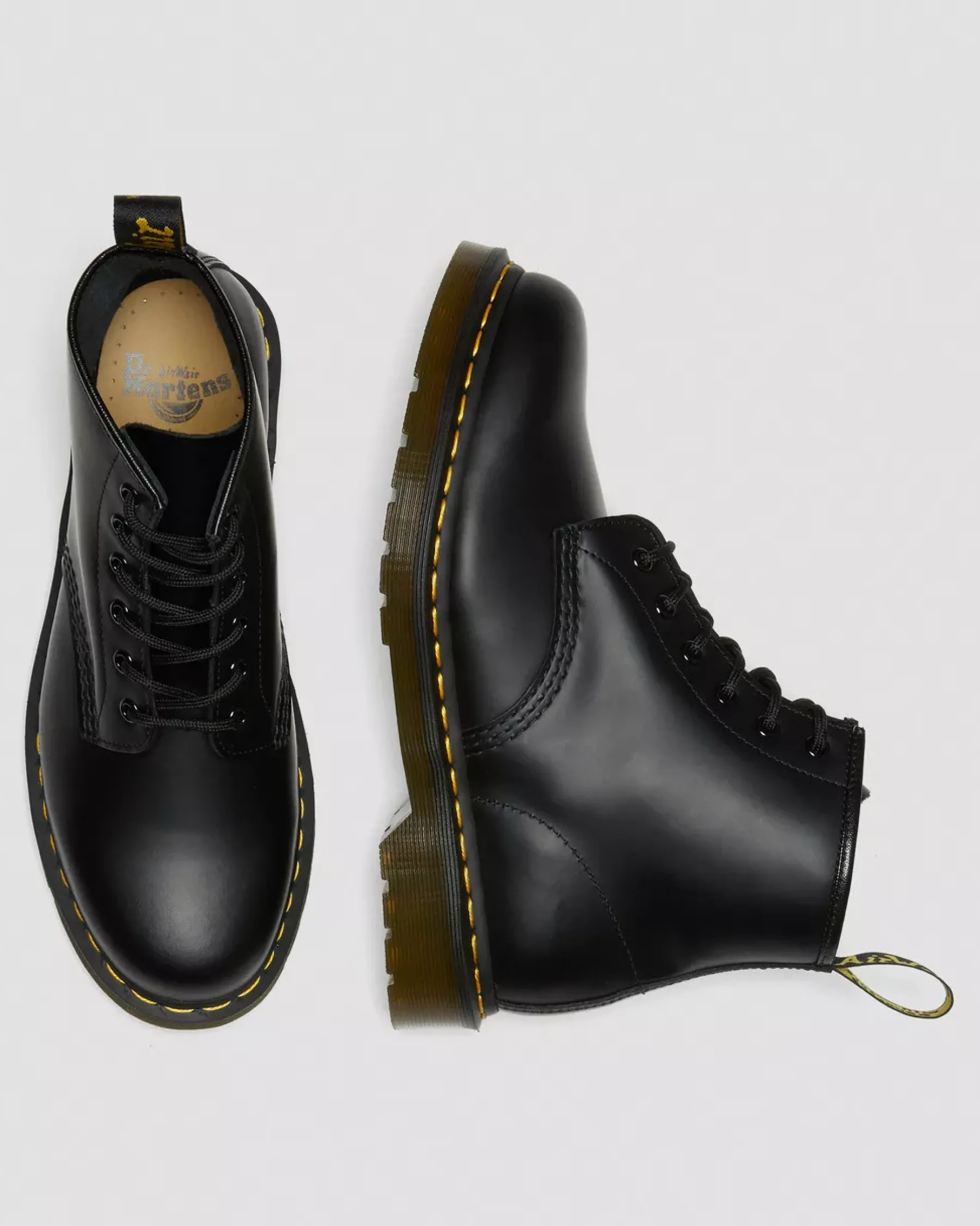 Originals|Ankle Boots>Dr. Martens 101 Yellow Stitch Smooth Leather Ankle Boots Black — Smooth Leather