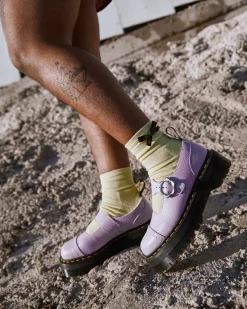 Sale|Platform Shoes>Dr. Martens Addina Flower Buckle Leather Platform Shoes Lilac — Milled Nappa