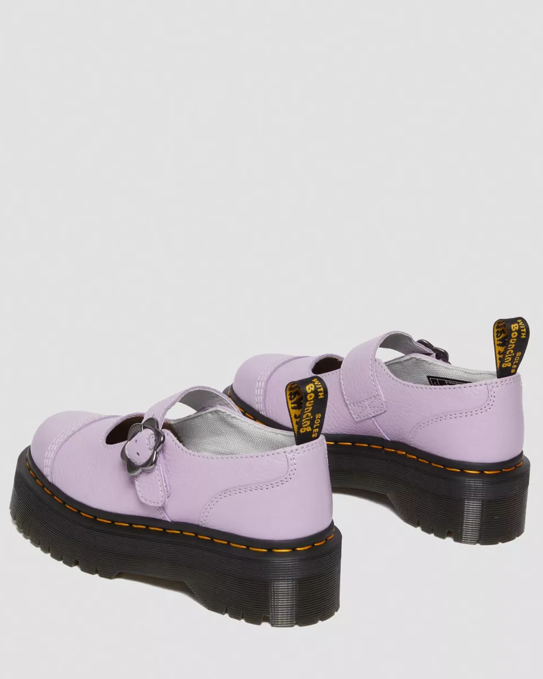 Sale|Platform Shoes>Dr. Martens Addina Flower Buckle Leather Platform Shoes Lilac — Milled Nappa