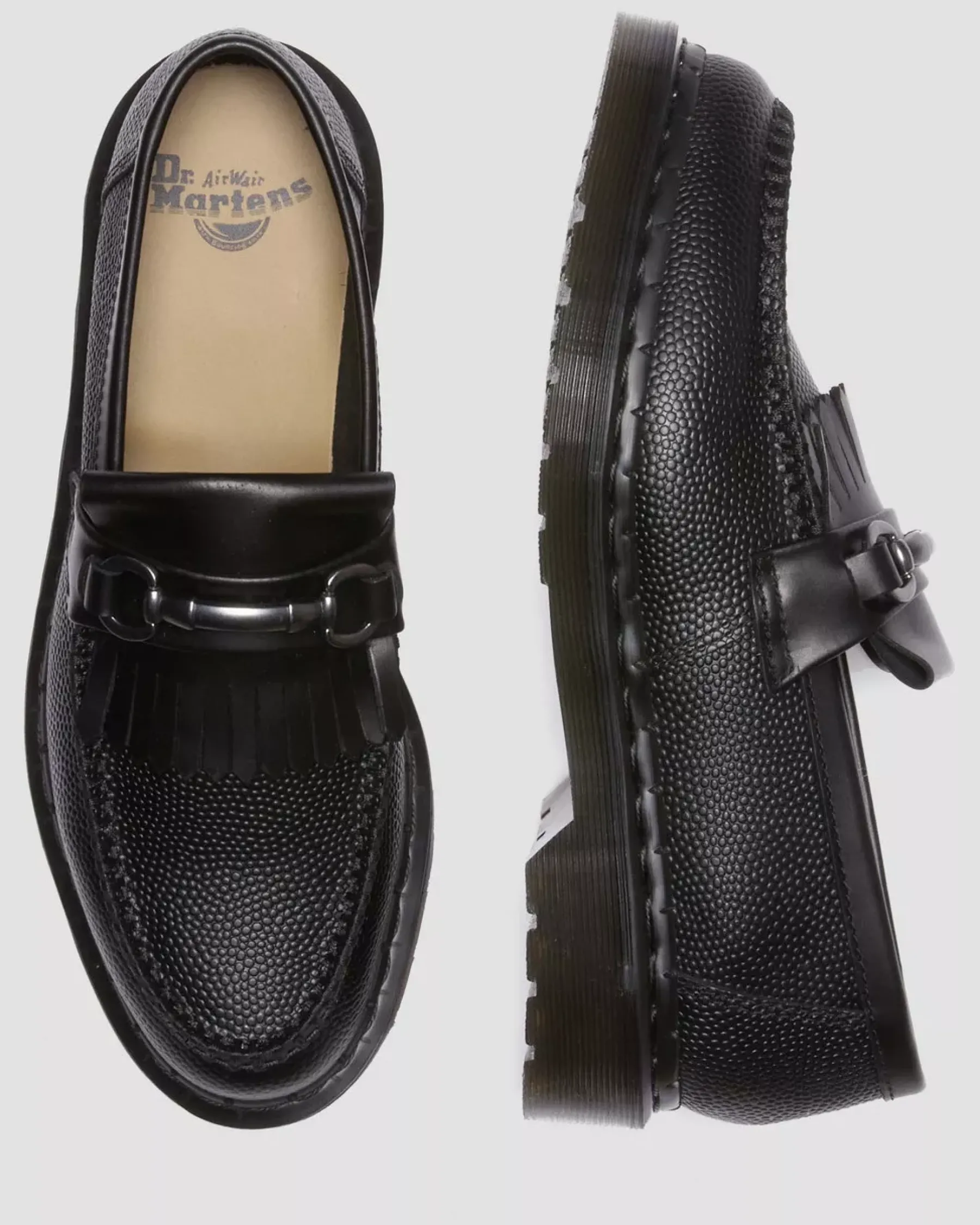 Originals|Shoes>Dr. Martens Adrian Snaffle Pebble Grain Leather Kiltie Loafers BLACK