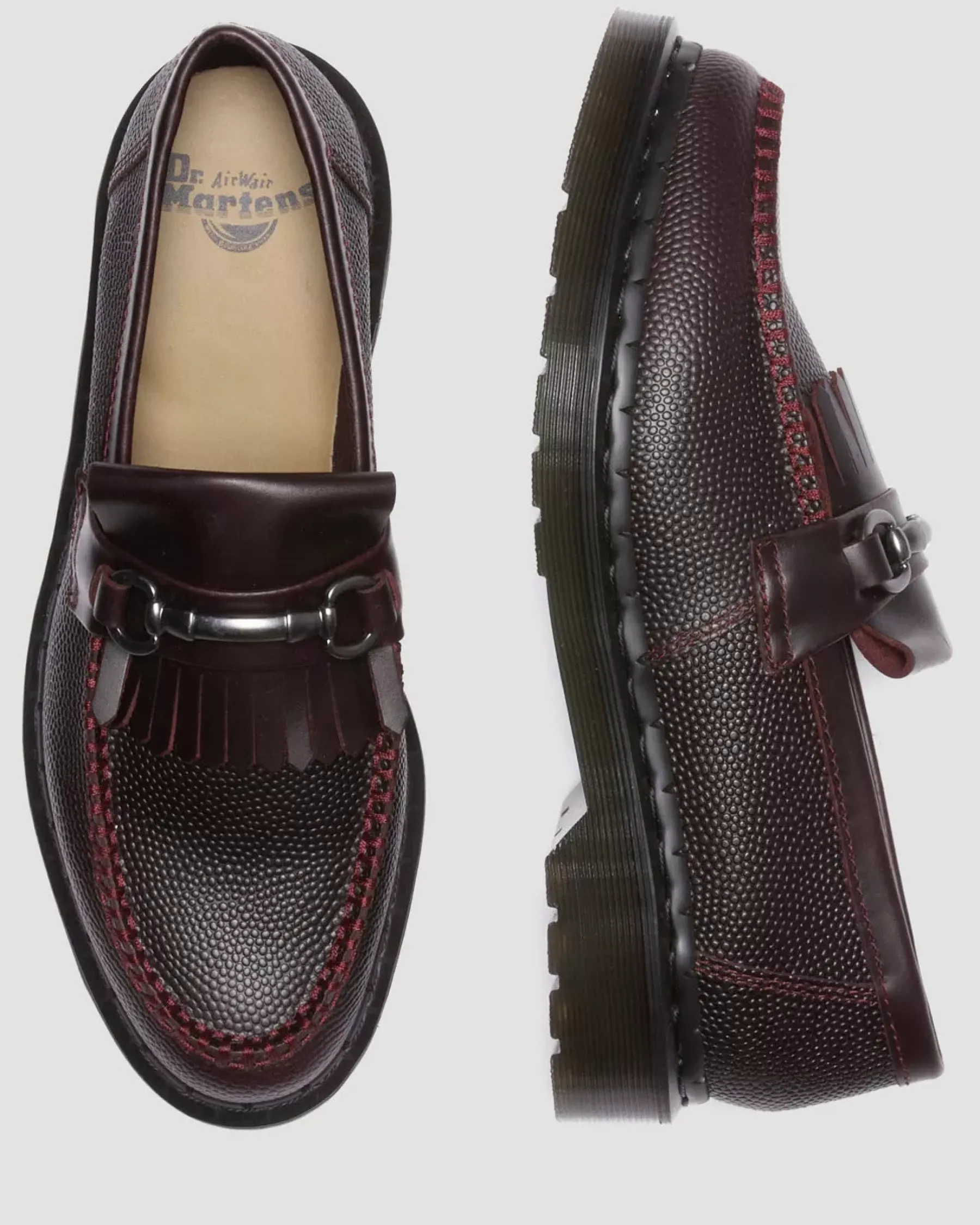 Originals|Shoes>Dr. Martens Adrian Snaffle Pebble Grain Leather Kiltie Loafers OXBLOOD
