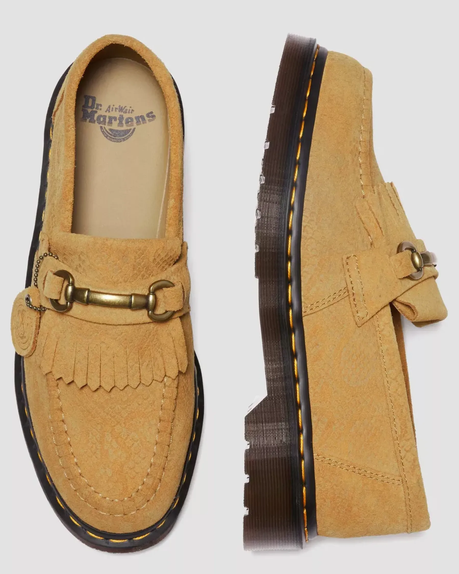 Sale|Originals>Dr. Martens Adrian Snaffle Repello Emboss Suede Kiltie Loafers AUTUMN SPICE — Repello Calf Suede Python Emboss