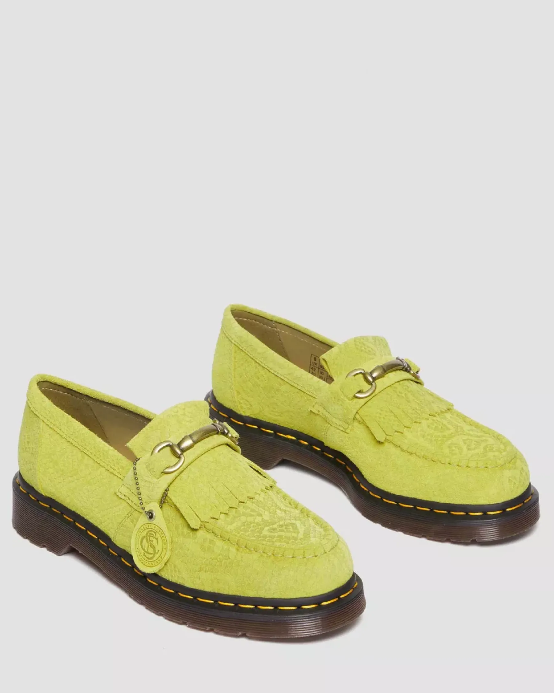 Sale|Originals>Dr. Martens Adrian Snaffle Repello Emboss Suede Kiltie Loafers MOSS GREEN — Repello Calf Suede Python Emboss
