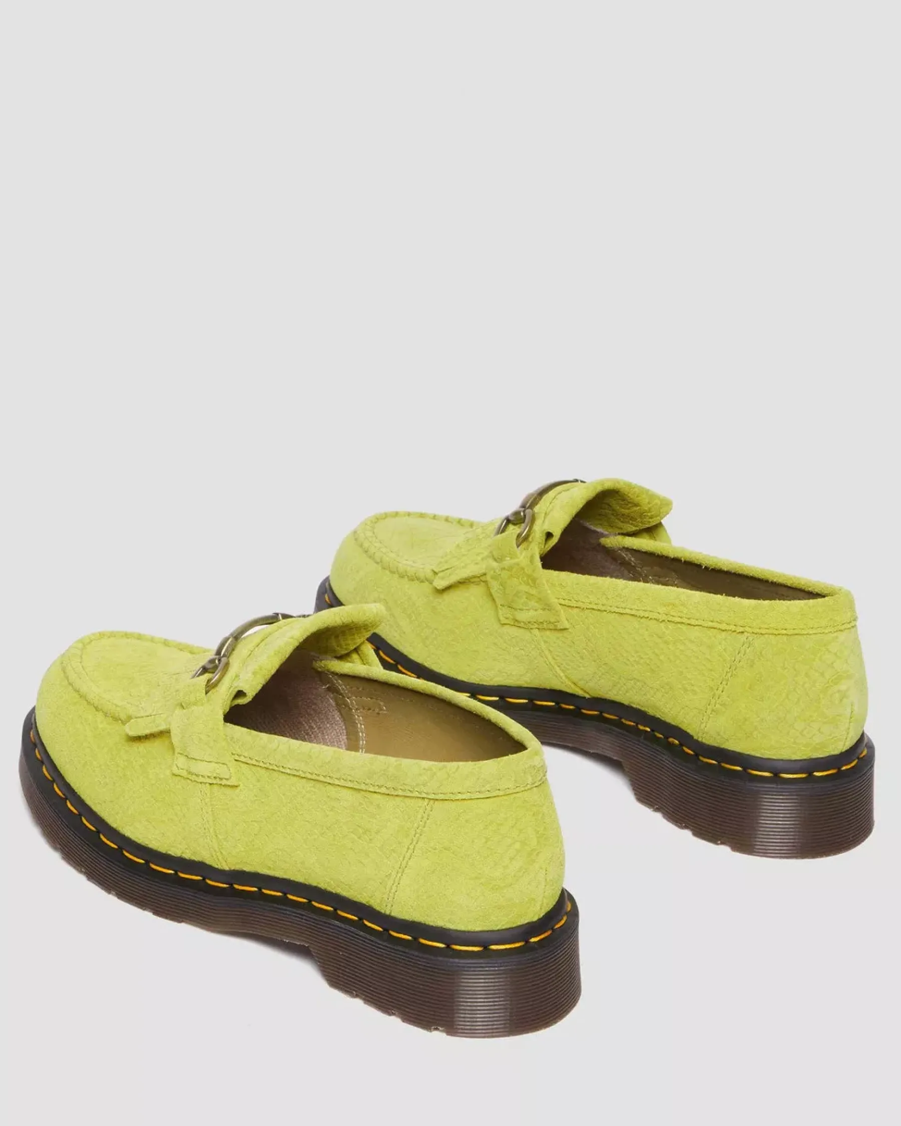 Sale|Originals>Dr. Martens Adrian Snaffle Repello Emboss Suede Kiltie Loafers MOSS GREEN — Repello Calf Suede Python Emboss