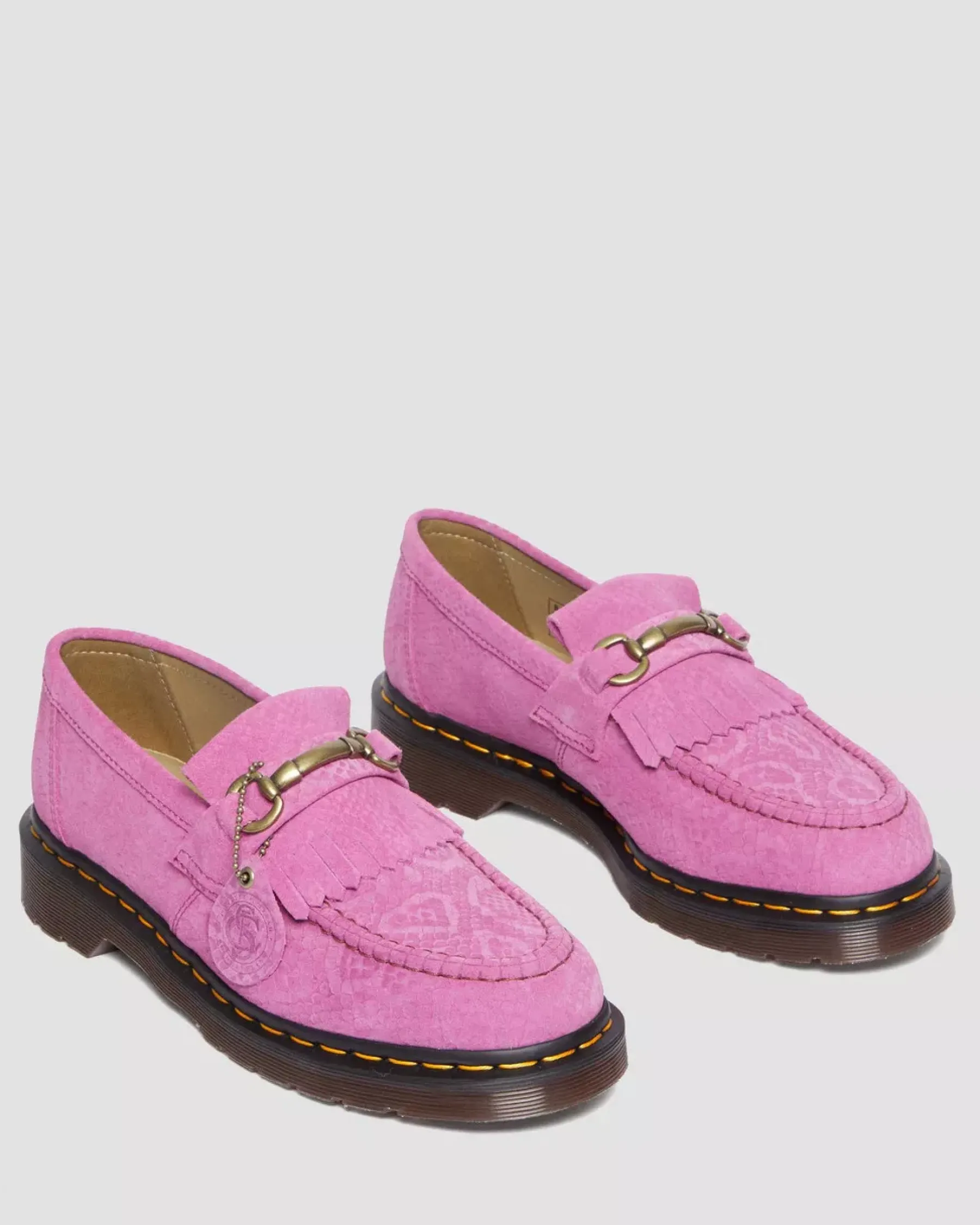 Sale|Originals>Dr. Martens Adrian Snaffle Repello Emboss Suede Kiltie Loafers THRIFT PINK — Repello Calf Suede Python Emboss
