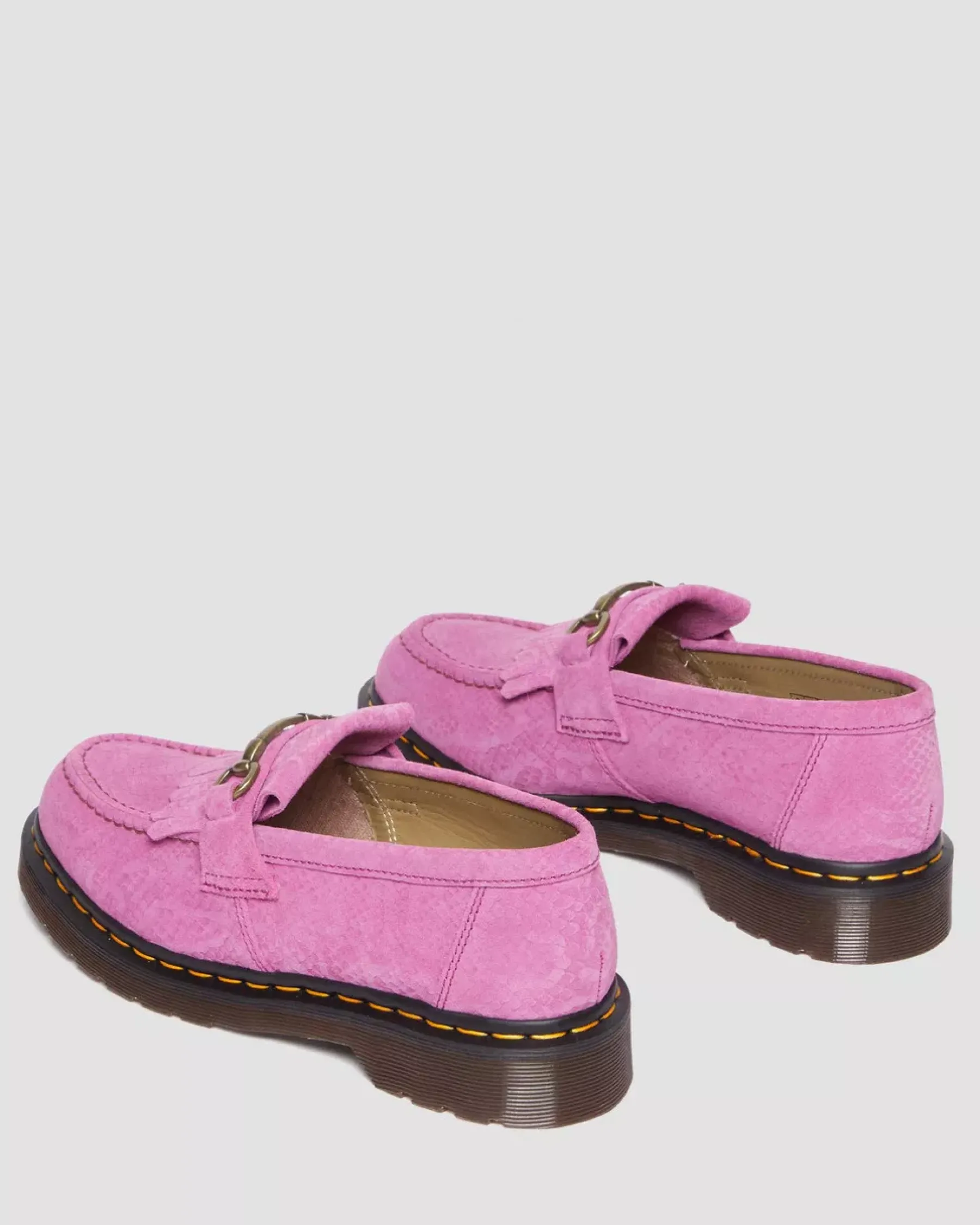 Sale|Originals>Dr. Martens Adrian Snaffle Repello Emboss Suede Kiltie Loafers THRIFT PINK — Repello Calf Suede Python Emboss