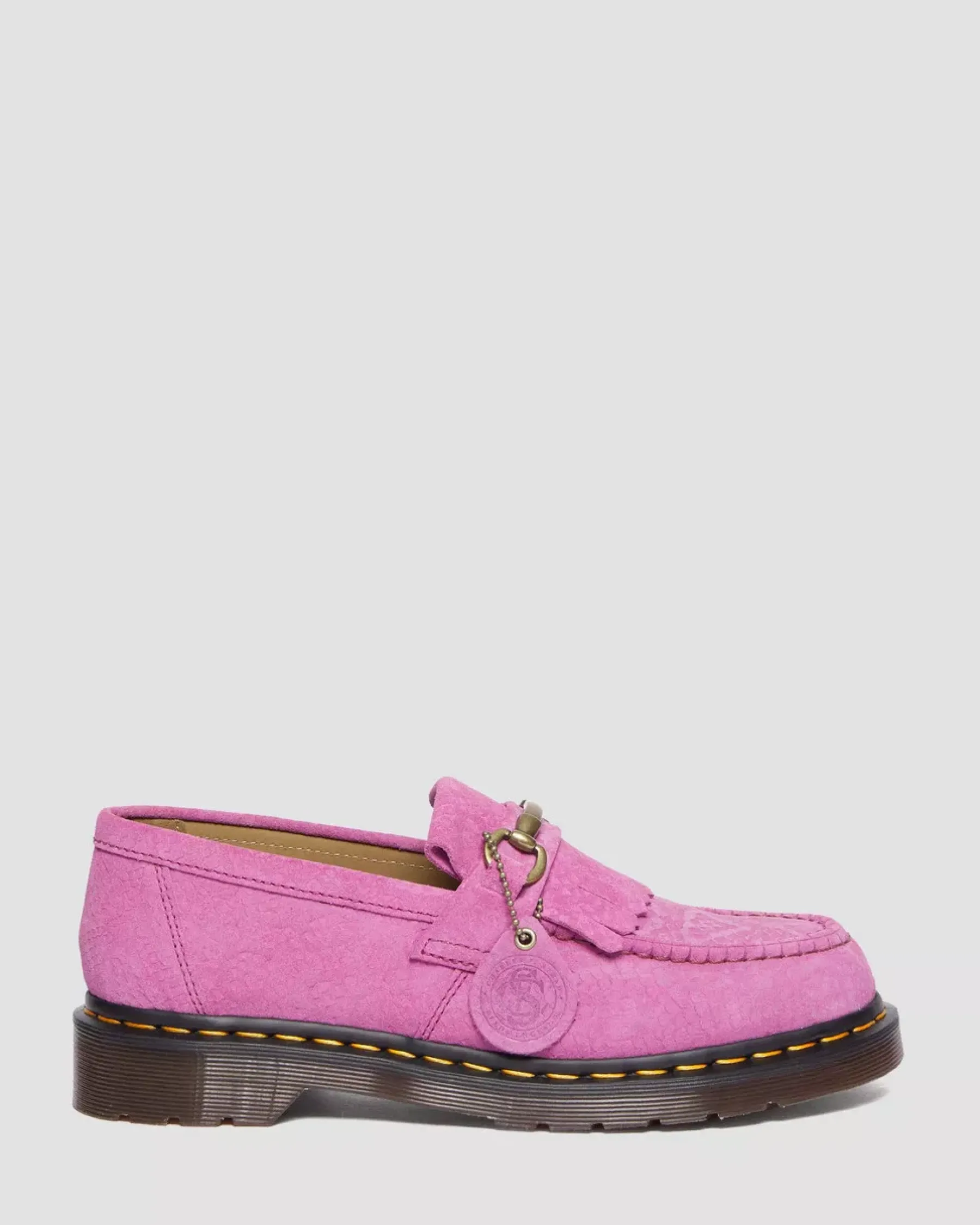 Sale|Originals>Dr. Martens Adrian Snaffle Repello Emboss Suede Kiltie Loafers THRIFT PINK — Repello Calf Suede Python Emboss