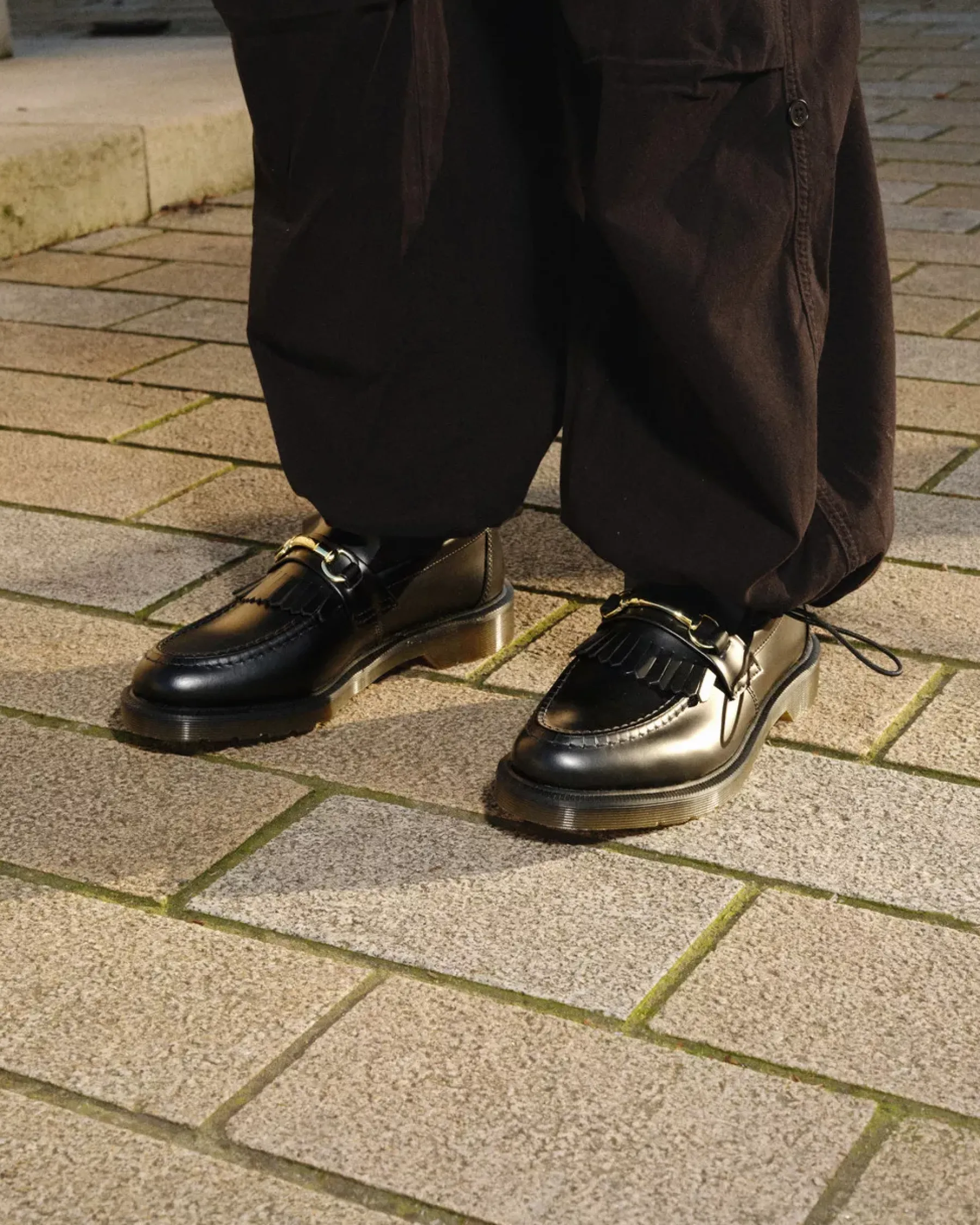 Bestsellers|Shoes>Dr. Martens Adrian Snaffle Smooth Leather Kiltie Loafers Black — Polished Smooth