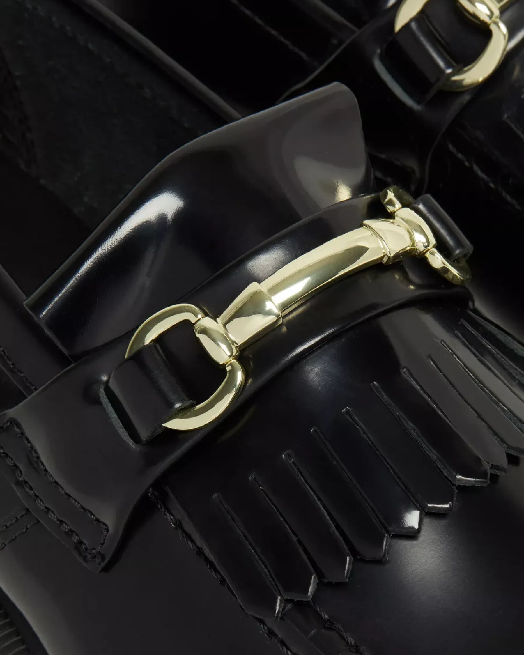 Bestsellers|Shoes>Dr. Martens Adrian Snaffle Smooth Leather Kiltie Loafers Black — Polished Smooth