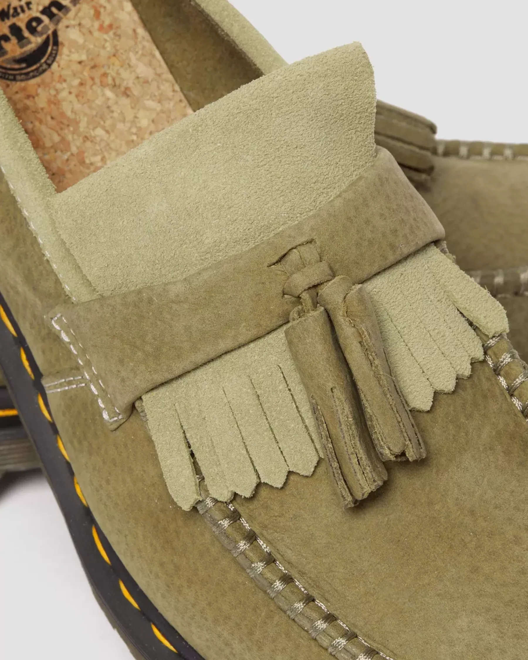 Originals|Shoes>Dr. Martens Adrian Tumbled Nubuck Leather Tassel Loafers Muted Olive — Tumbled Nubuck