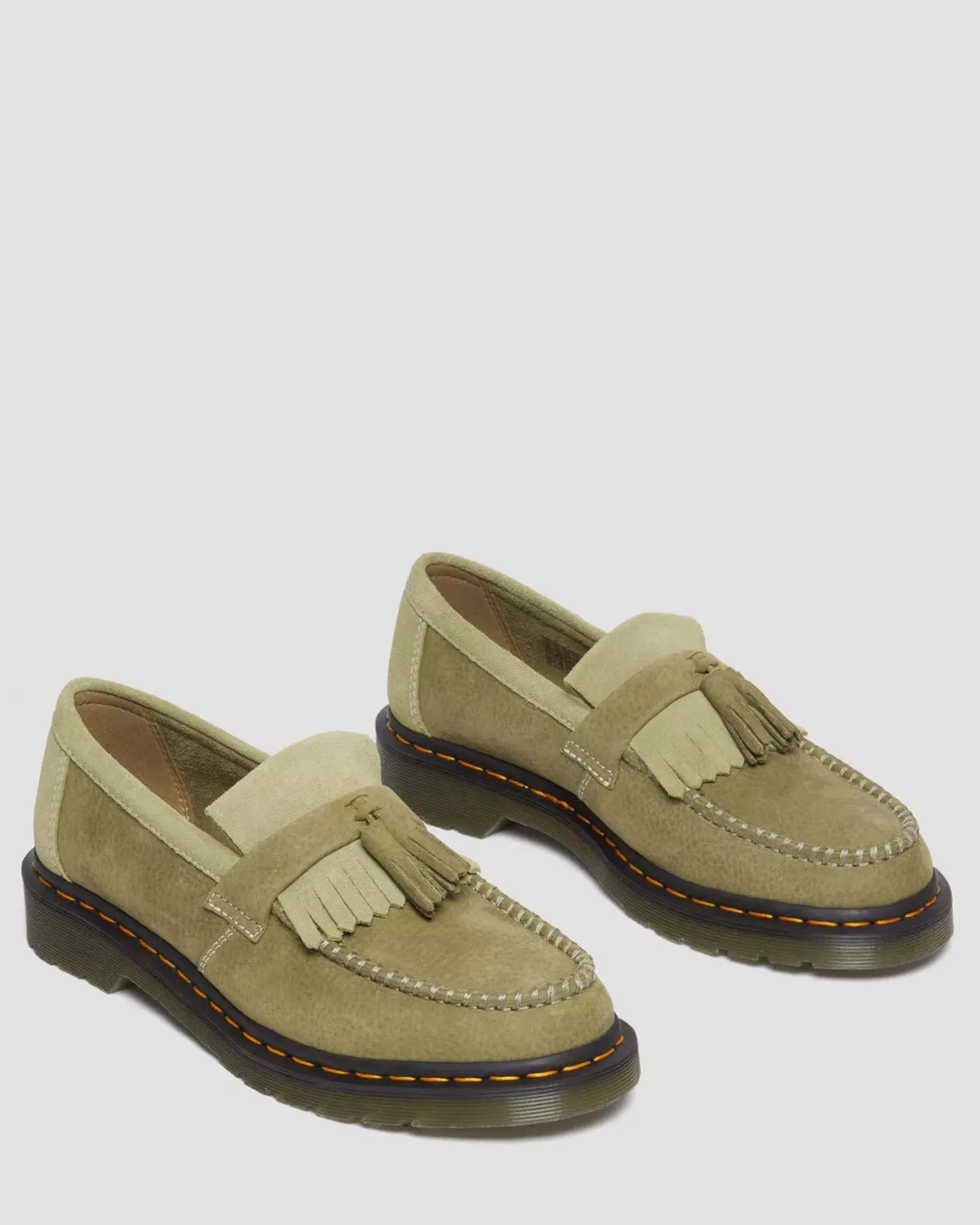 Originals|Shoes>Dr. Martens Adrian Tumbled Nubuck Leather Tassel Loafers Muted Olive — Tumbled Nubuck