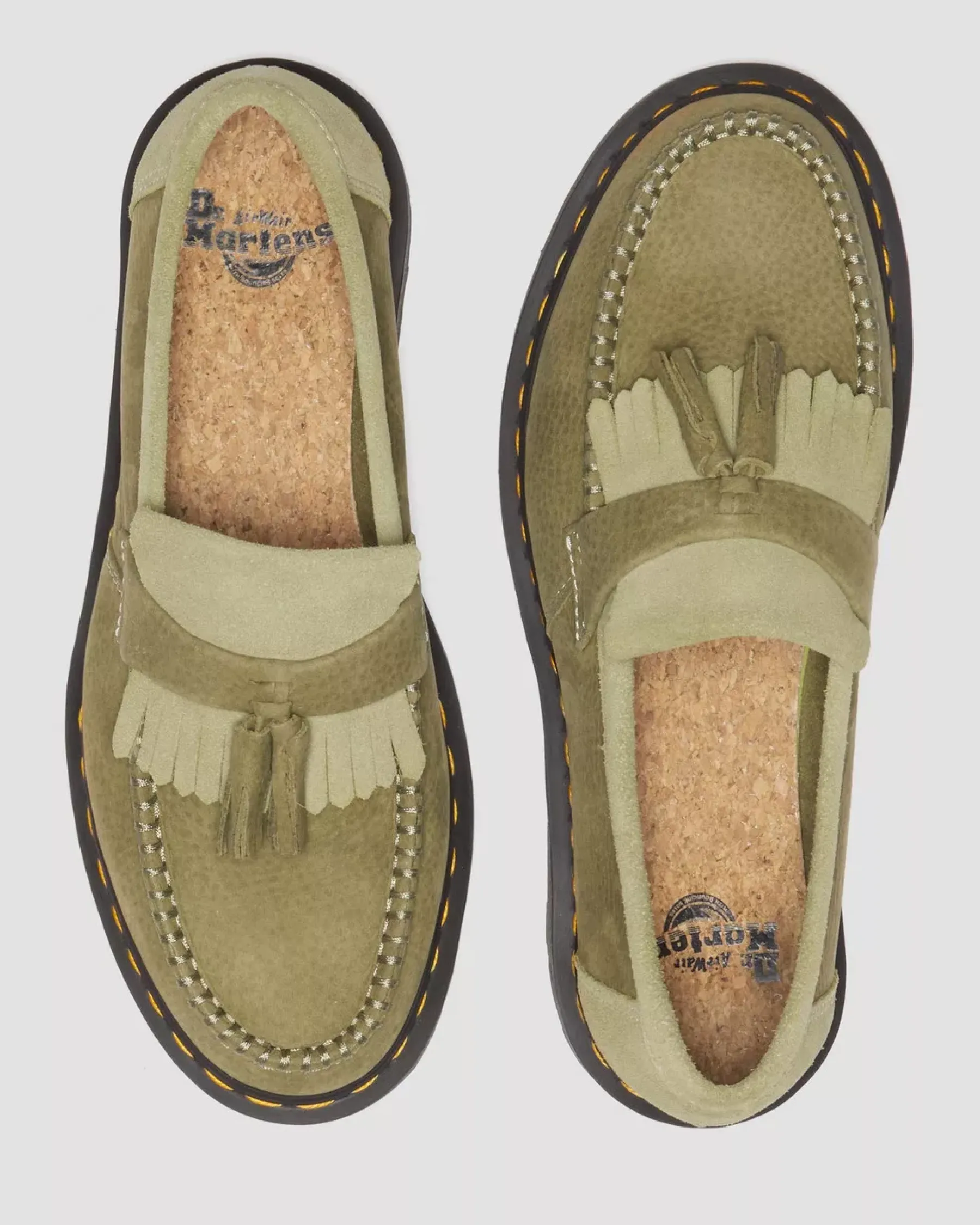 Originals|Shoes>Dr. Martens Adrian Tumbled Nubuck Leather Tassel Loafers Muted Olive — Tumbled Nubuck