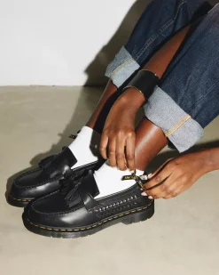 Originals|Shoes>Dr. Martens Adrian Woven Leather Tassel Loafers Black — Aniline