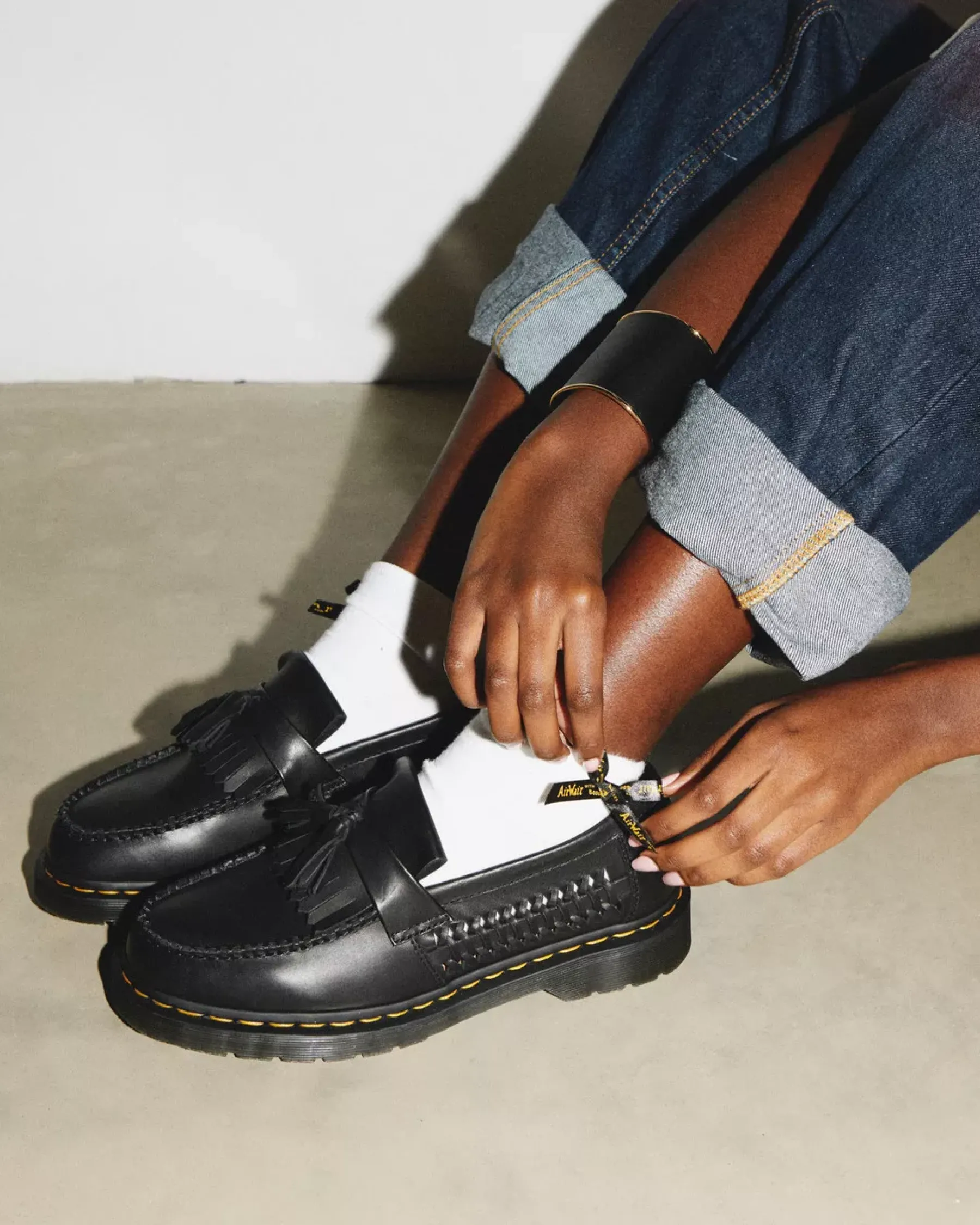 Originals|Shoes>Dr. Martens Adrian Woven Leather Tassel Loafers Black — Aniline