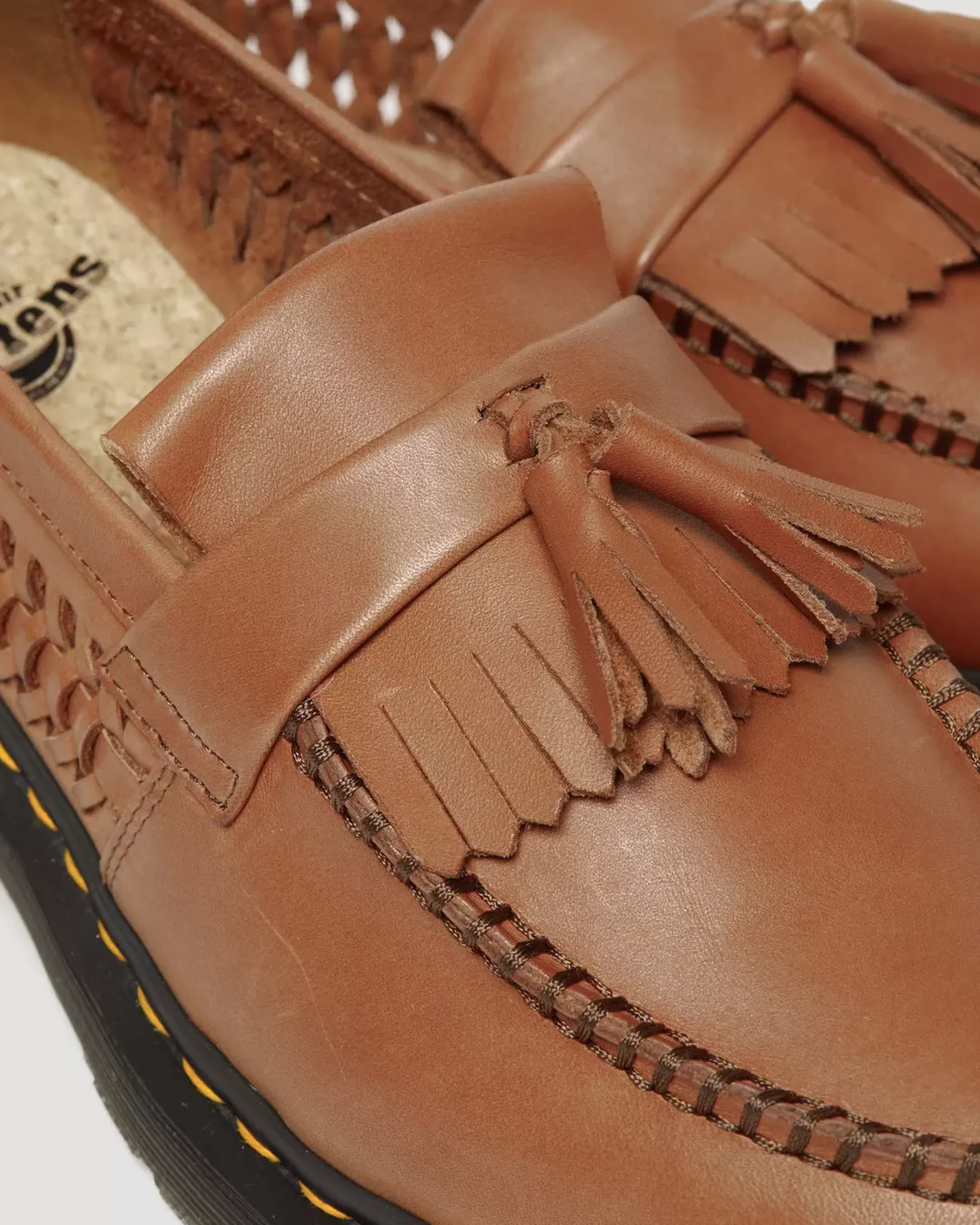 Originals|Shoes>Dr. Martens Adrian Woven Leather Tassel Loafers British Tan — Aniline
