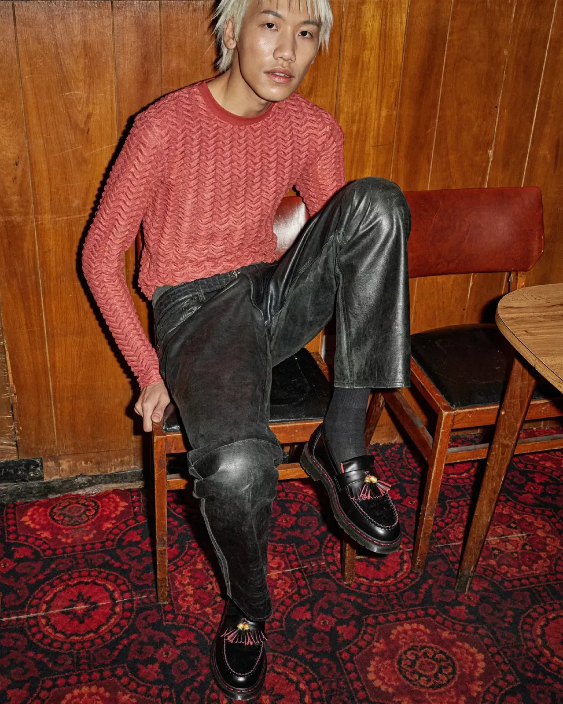 Originals|Shoes>Dr. Martens Adrian Year of the Dragon Hair-On Tassel Loafers Black+Red+Black — Smooth Slice+Hair On