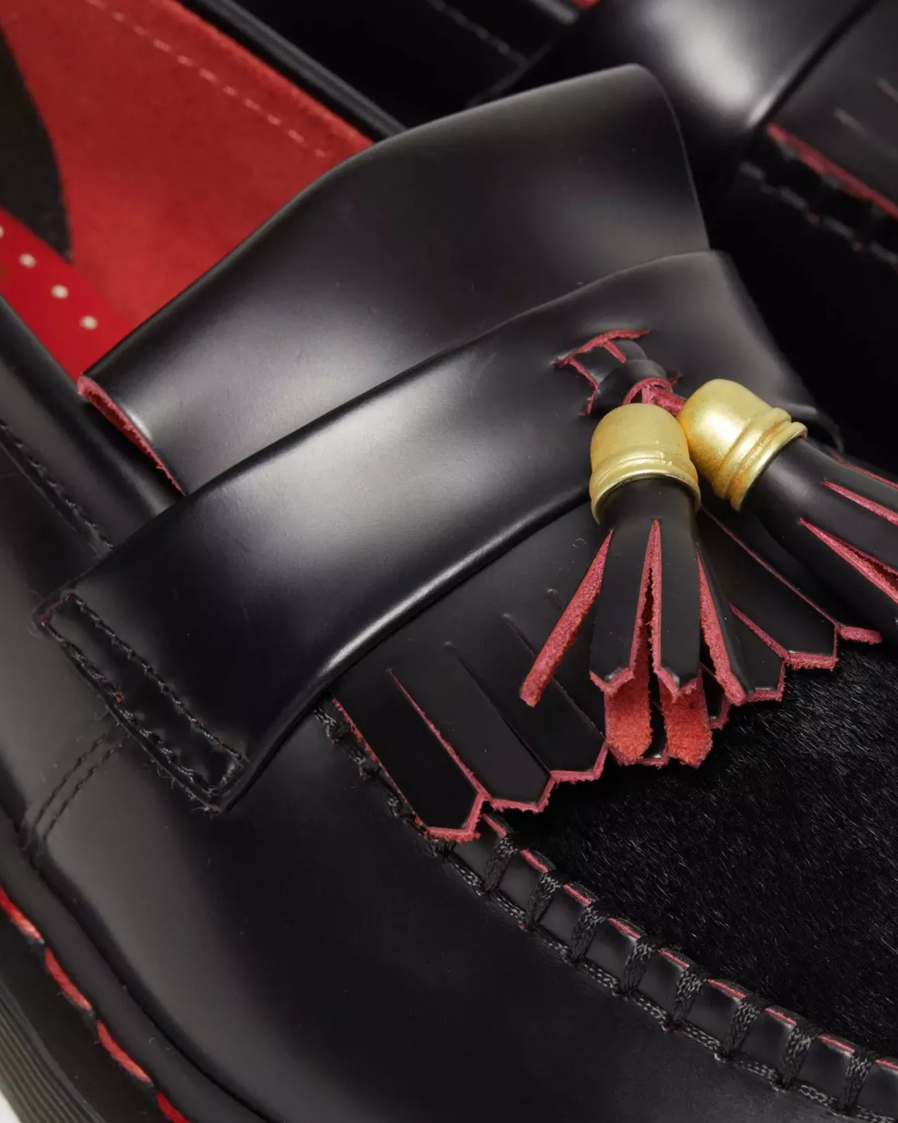 Originals|Shoes>Dr. Martens Adrian Year of the Dragon Hair-On Tassel Loafers Black+Red+Black — Smooth Slice+Hair On