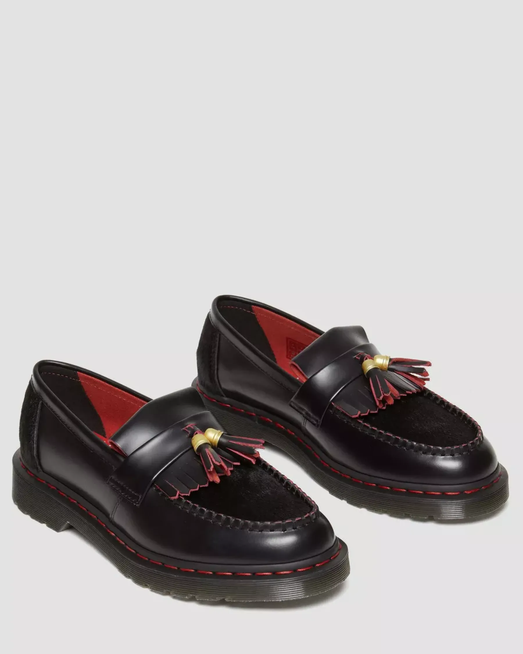 Originals|Shoes>Dr. Martens Adrian Year of the Dragon Hair-On Tassel Loafers Black+Red+Black — Smooth Slice+Hair On