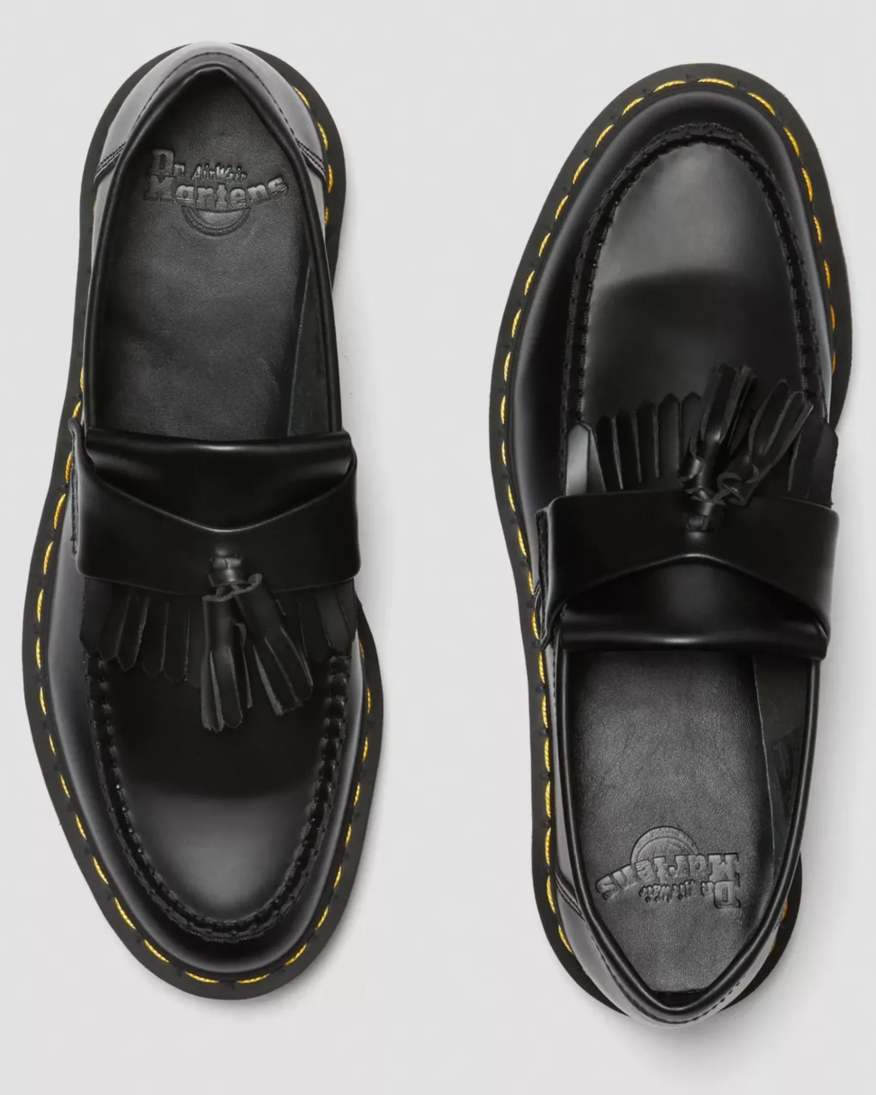 Originals|Bestsellers>Dr. Martens Adrian Yellow Stitch Leather Tassel Loafers Black — Smooth Leather