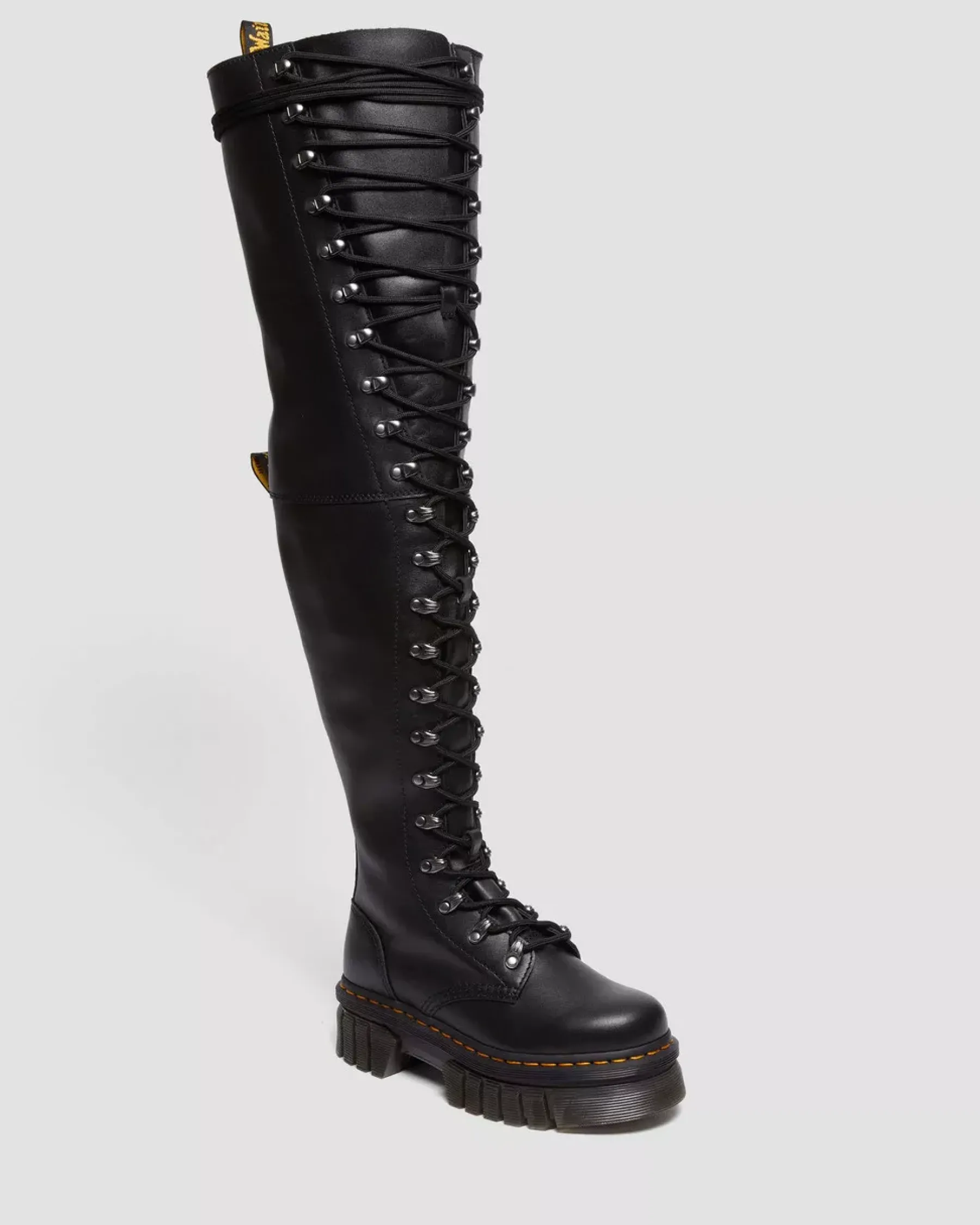 Sale|Platform Boots>Dr. Martens Audrick 22-Eye Extreme Lace Knee High Platform Botos Black — Nappa Lux