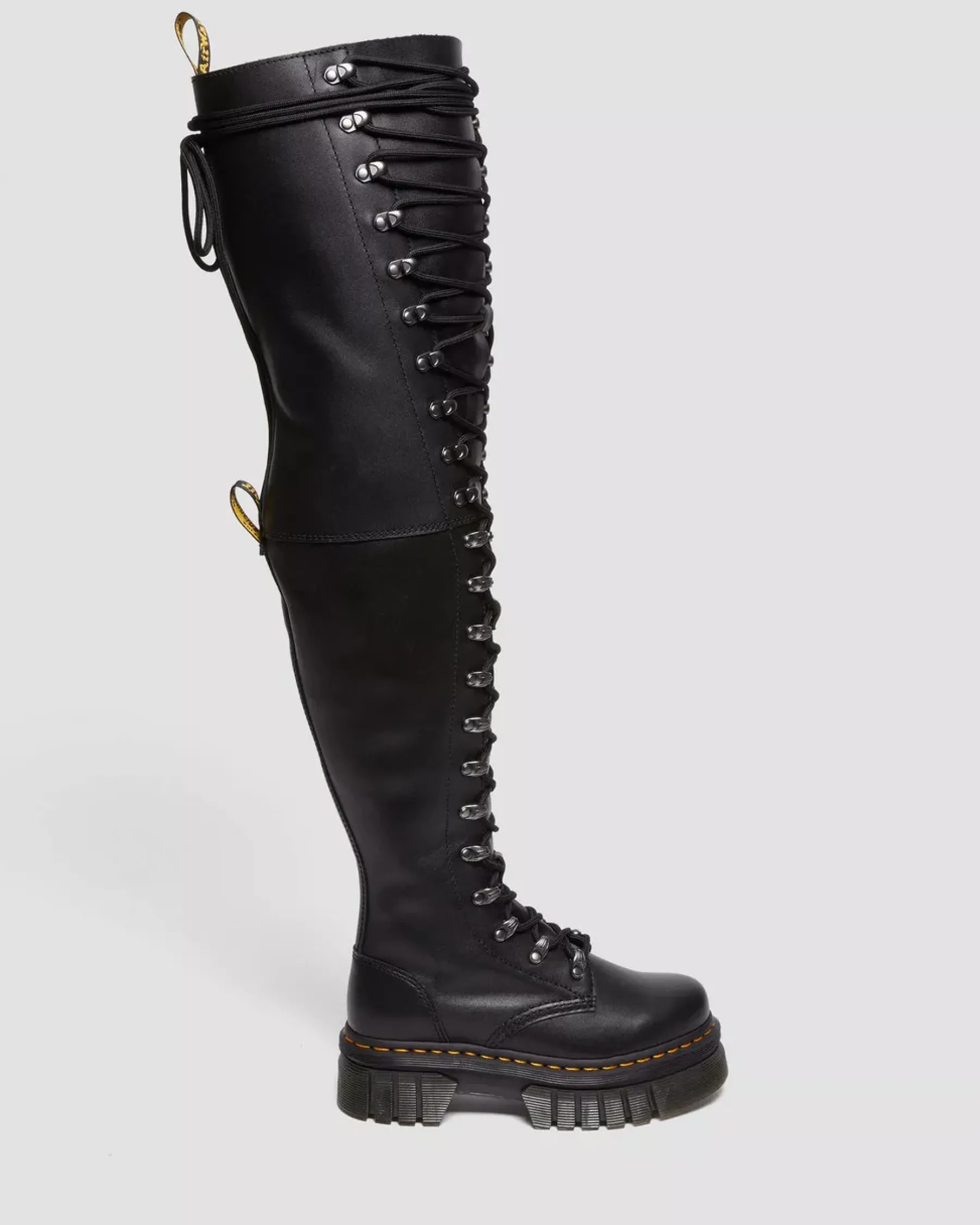 Sale|Platform Boots>Dr. Martens Audrick 22-Eye Extreme Lace Knee High Platform Botos Black — Nappa Lux