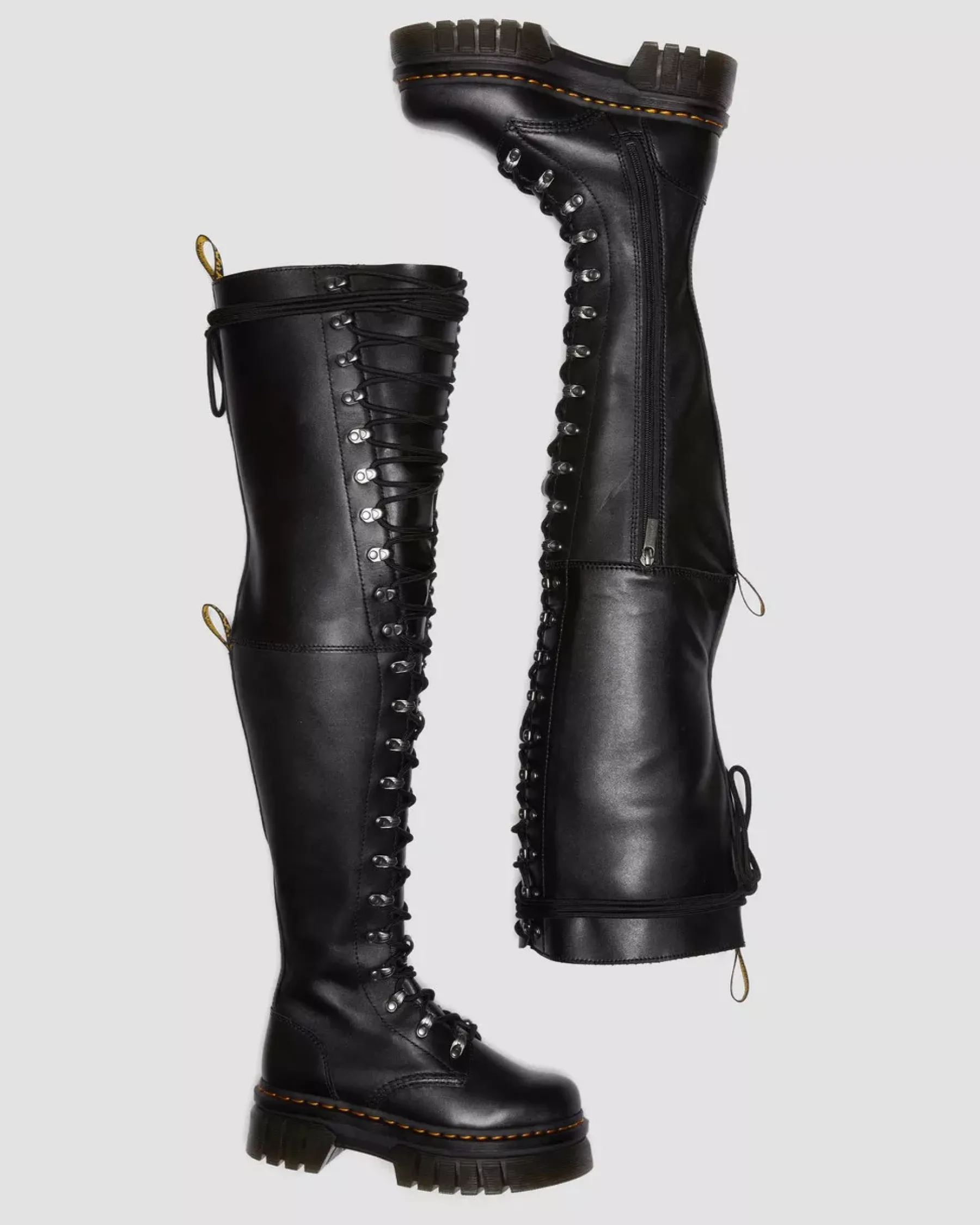 Sale|Platform Boots>Dr. Martens Audrick 22-Eye Extreme Lace Knee High Platform Botos Black — Nappa Lux