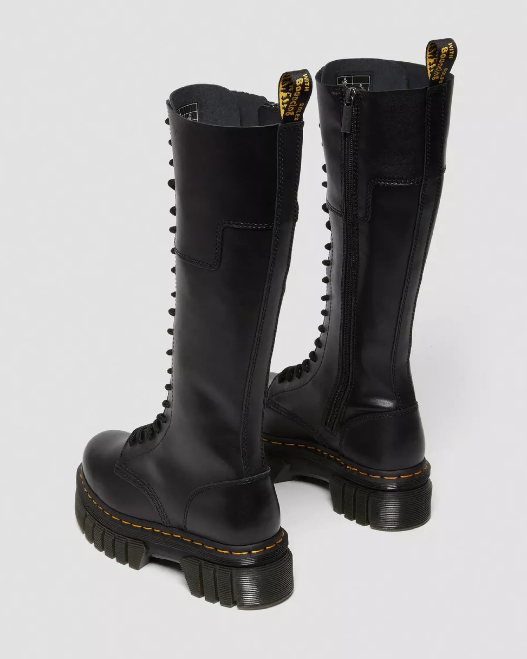 Platform Boots|Platforms>Dr. Martens Audrick 20-Eye Leather Knee High Platform Boots Black — Nappa Lux