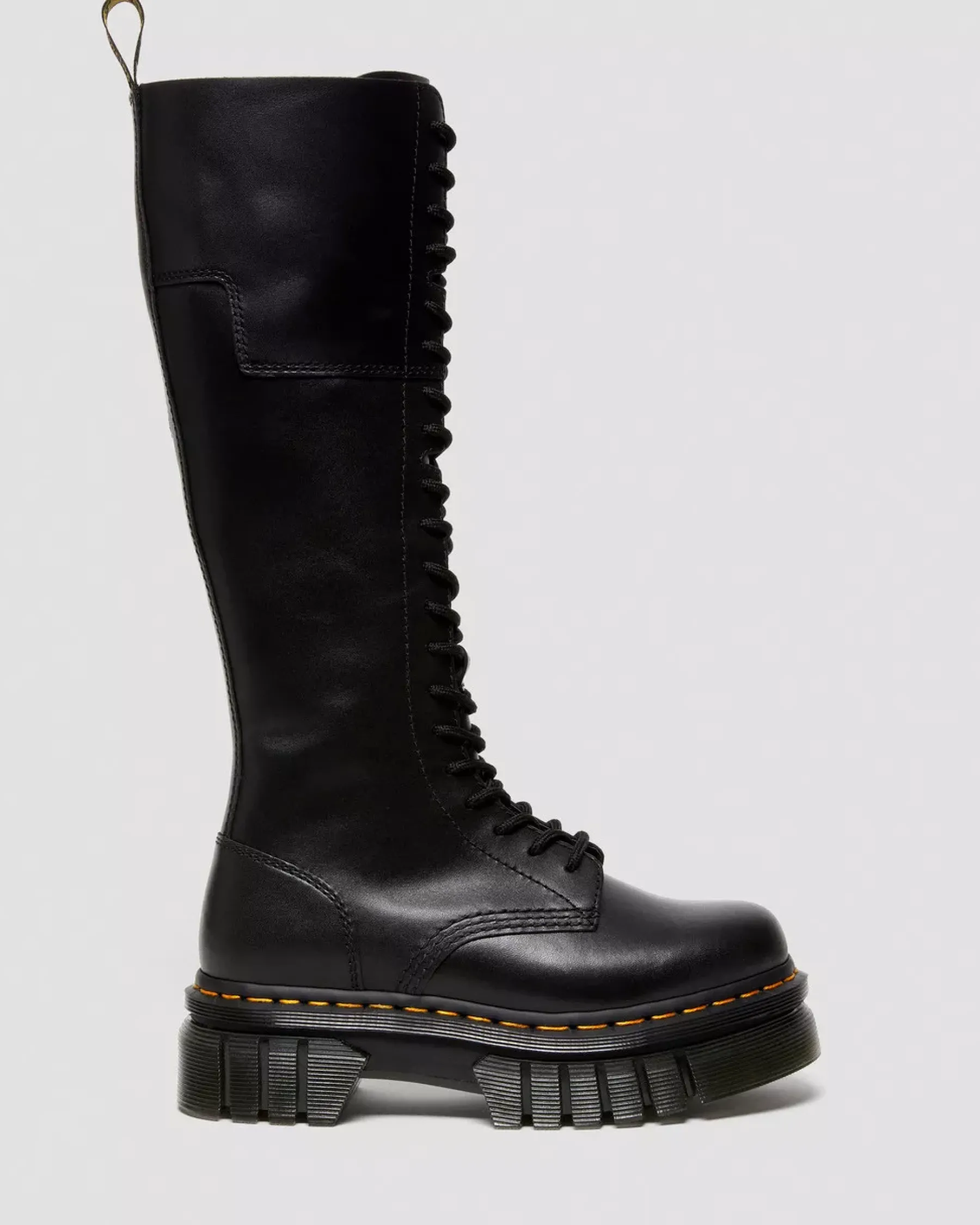 Platform Boots|Platforms>Dr. Martens Audrick 20-Eye Leather Knee High Platform Boots Black — Nappa Lux