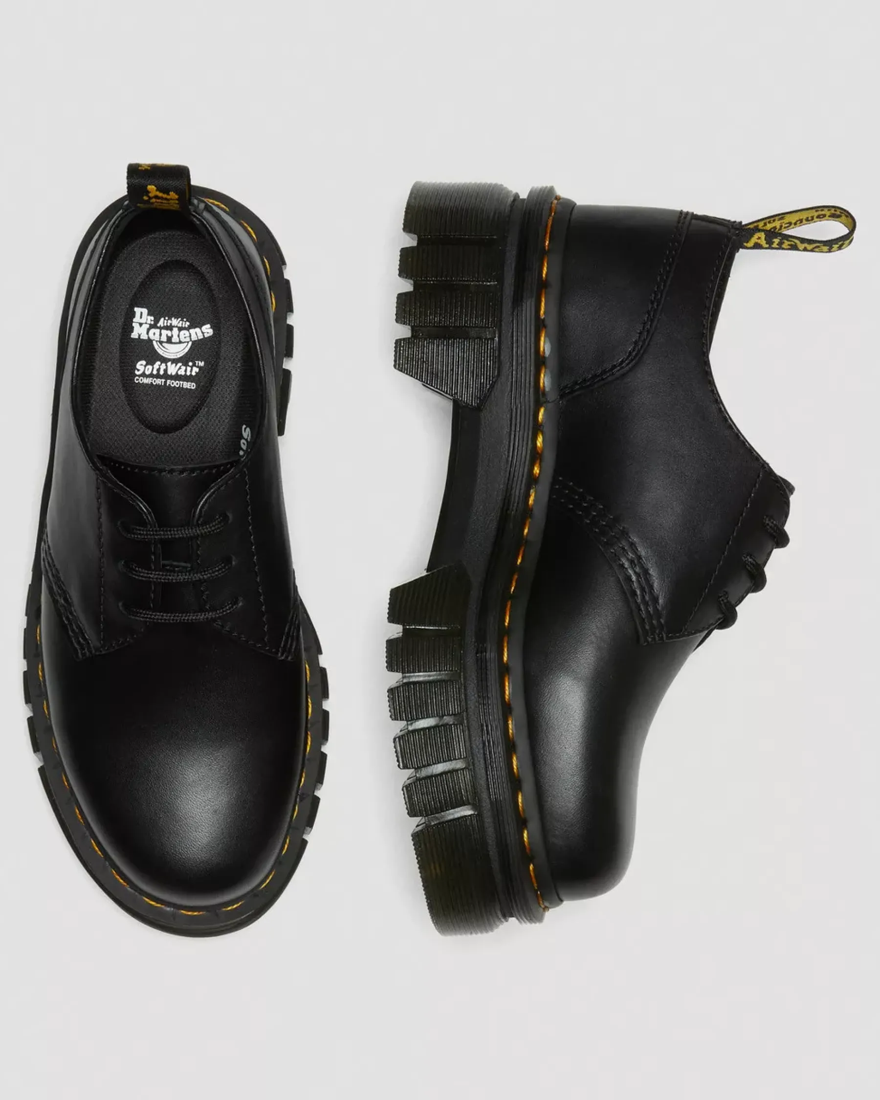 Platform Shoes|Oxfords>Dr. Martens Audrick Nappa Leather Platform Shoes Black — Nappa Lux