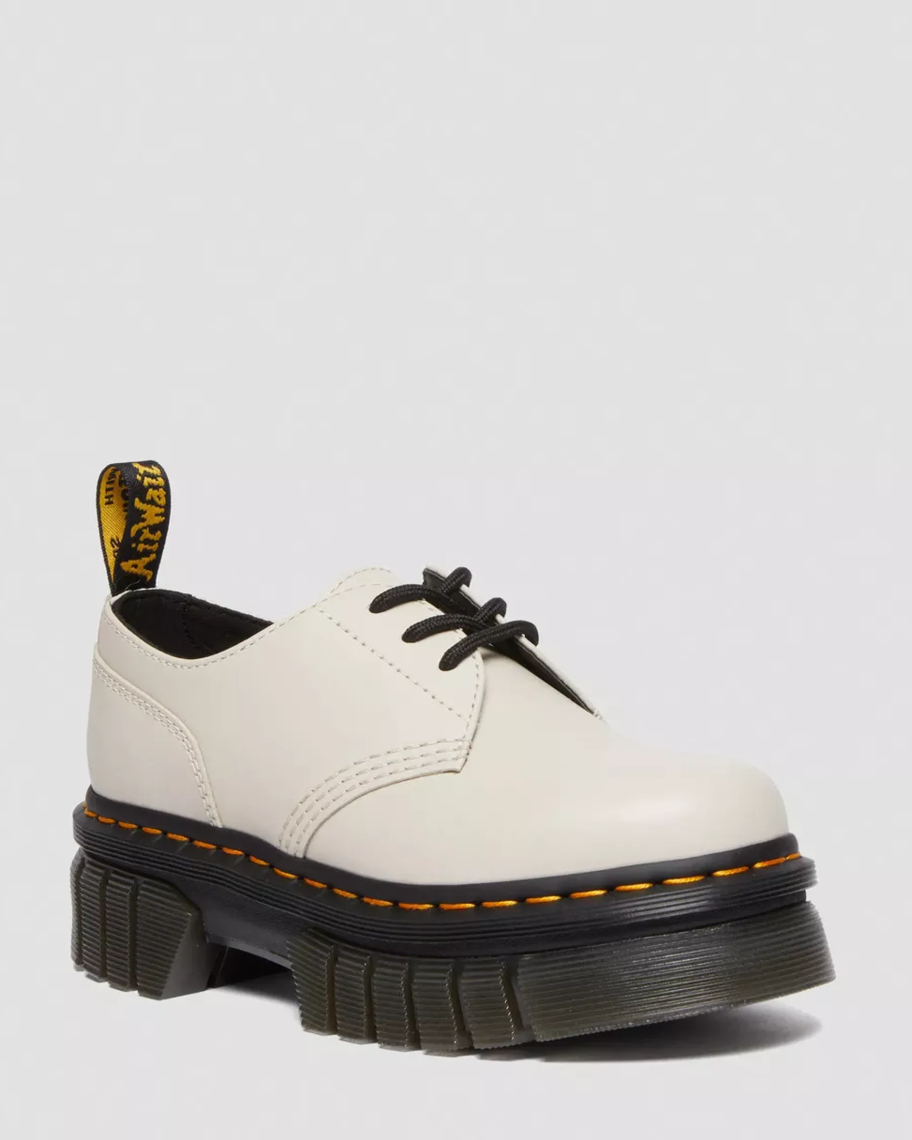 Platform Shoes|Oxfords>Dr. Martens Audrick Nappa Leather Platform Shoes Cobblestone Grey — Nappa Lux