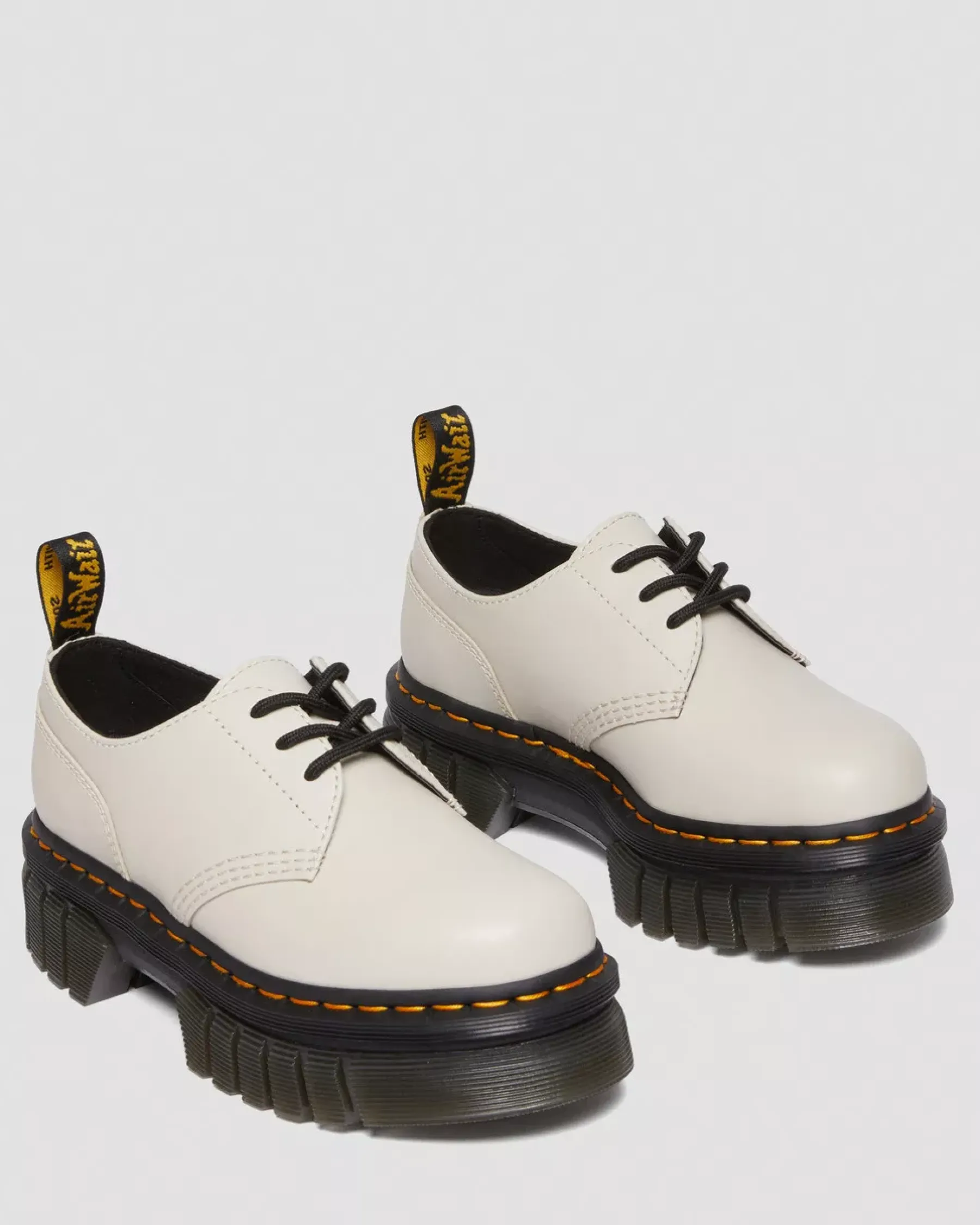Platform Shoes|Oxfords>Dr. Martens Audrick Nappa Leather Platform Shoes Cobblestone Grey — Nappa Lux