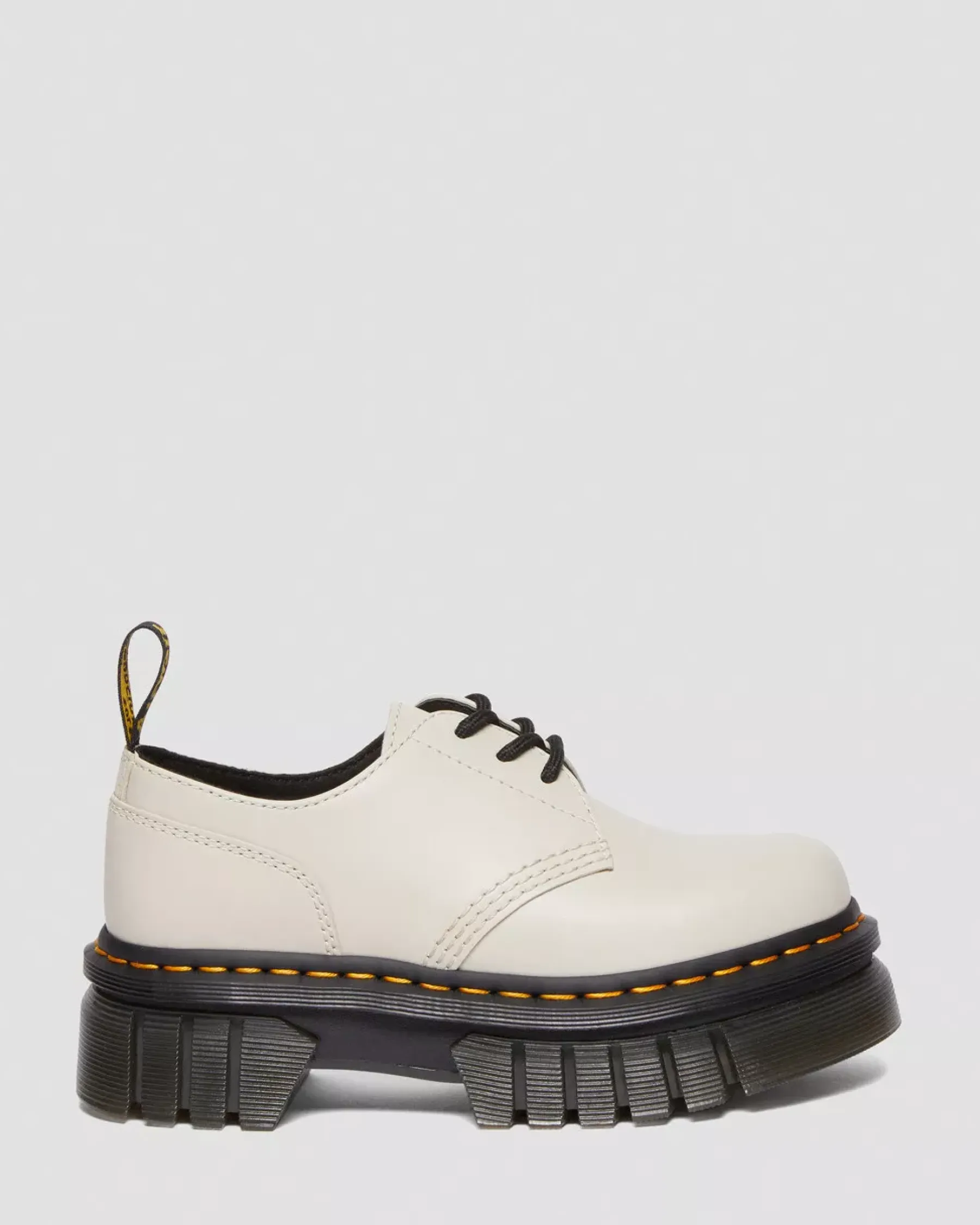 Platform Shoes|Oxfords>Dr. Martens Audrick Nappa Leather Platform Shoes Cobblestone Grey — Nappa Lux