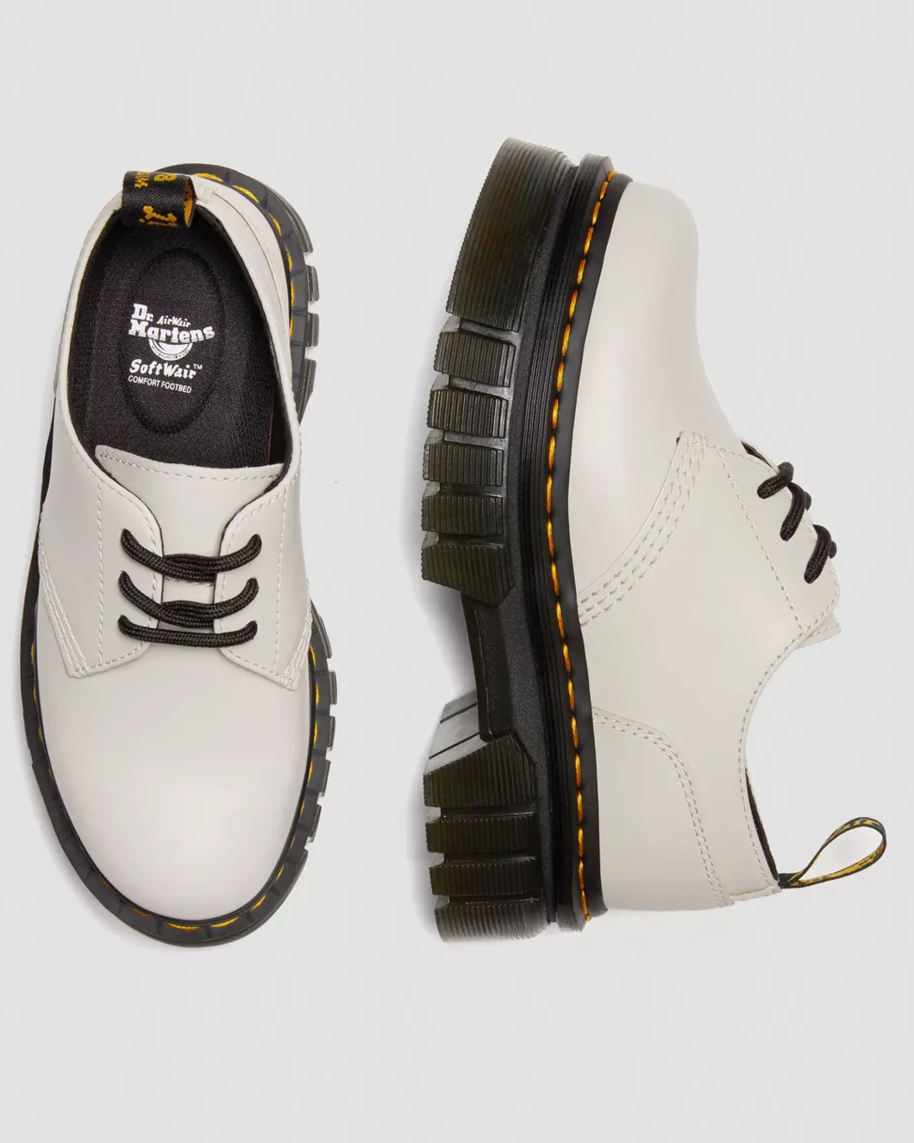 Platform Shoes|Oxfords>Dr. Martens Audrick Nappa Leather Platform Shoes Cobblestone Grey — Nappa Lux