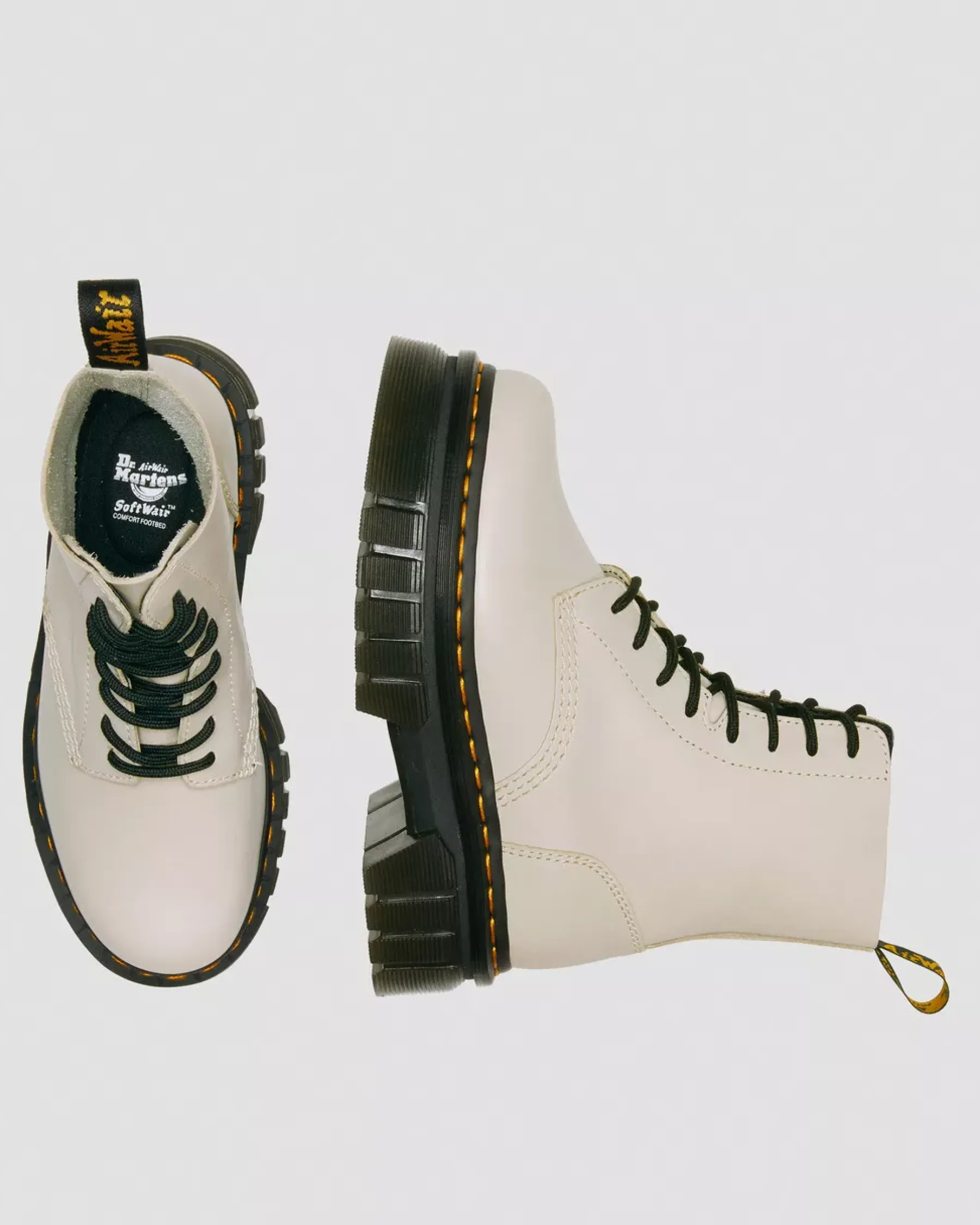 Platform Boots|Ankle Boots>Dr. Martens Audrick Nappa Leather Platform Ankle Boots Cobblestone Grey — Nappa Lux