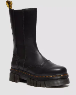 Platform Boots|Chelsea Boots>Dr. Martens Audrick Tall Nappa Leather Platform Chelsea Boots Black — Nappa Lux