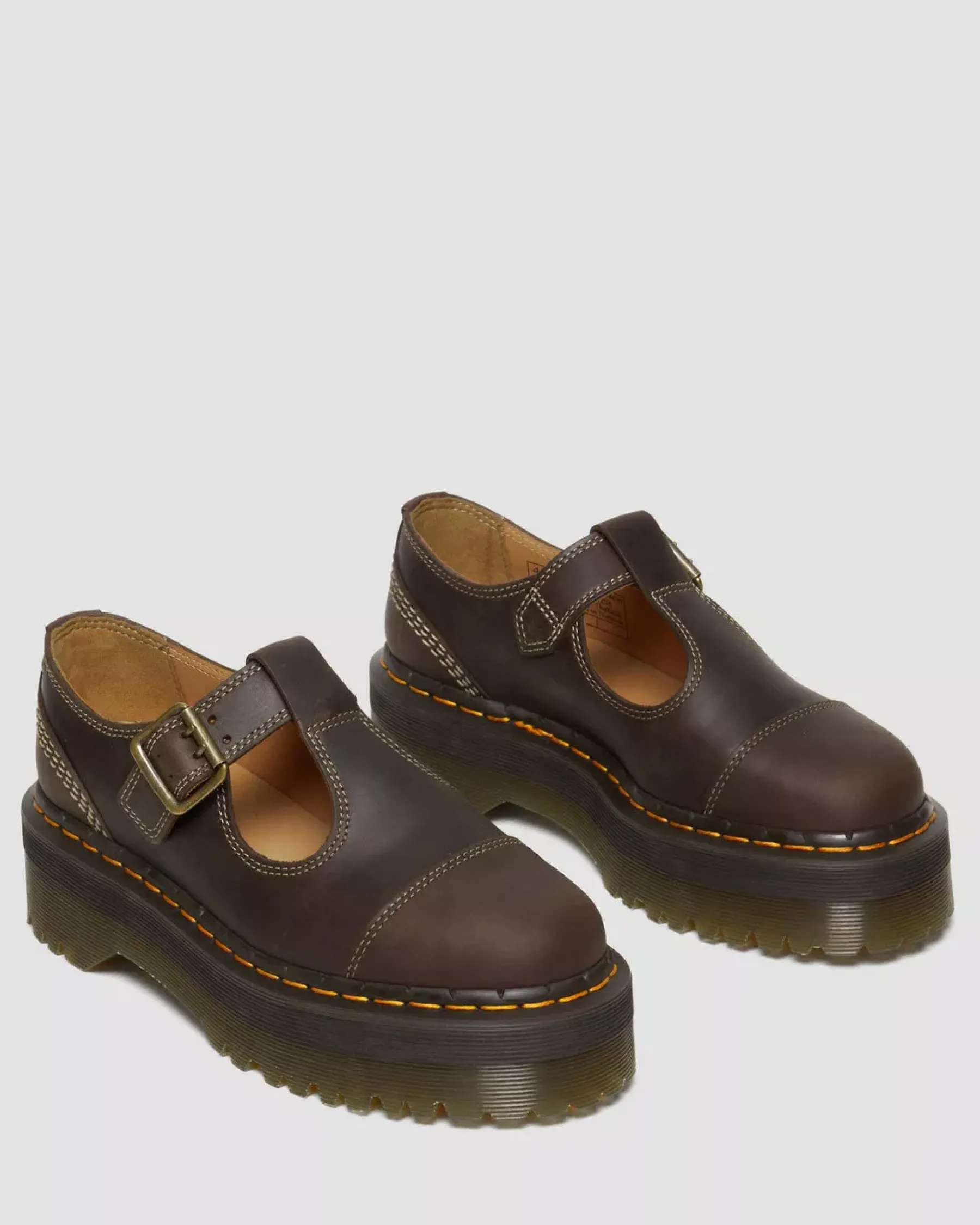 Platform Shoes|Mary Janes>Dr. Martens Bethan Arc Crazy Horse Leather Platform Mary Jane Shoes Dark Brown — Crazy Horse