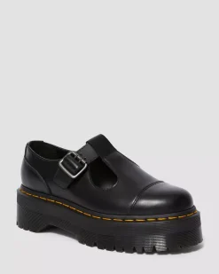 Bestsellers|Platform Shoes>Dr. Martens Bethan Polished Smooth Leather Platform Shoes Black — Polished Smooth