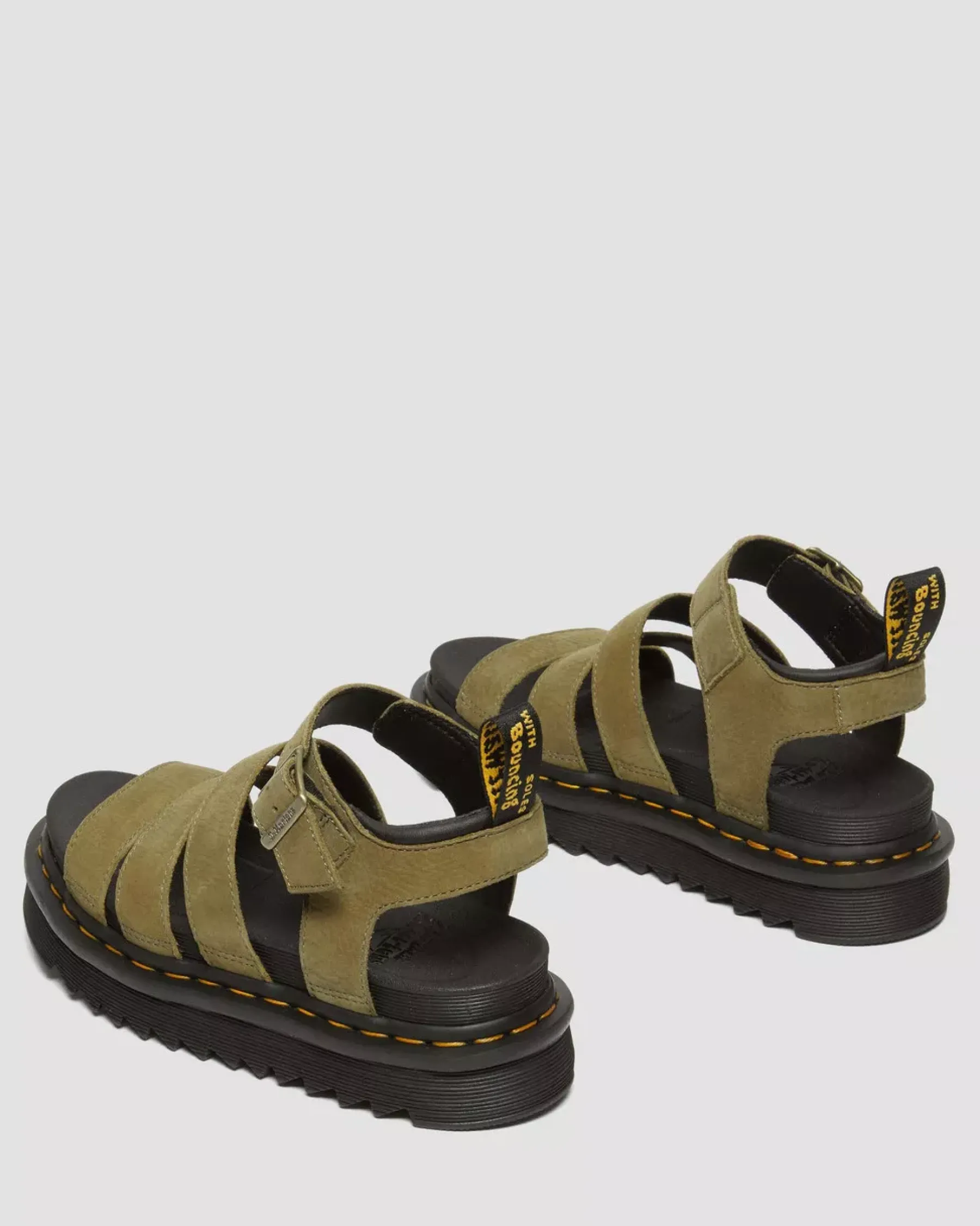Strap Sandals|Sandals>Dr. Martens Blaire Tumbled Nubuck Leather Sandals Muted Olive — Tumbled Nubuck