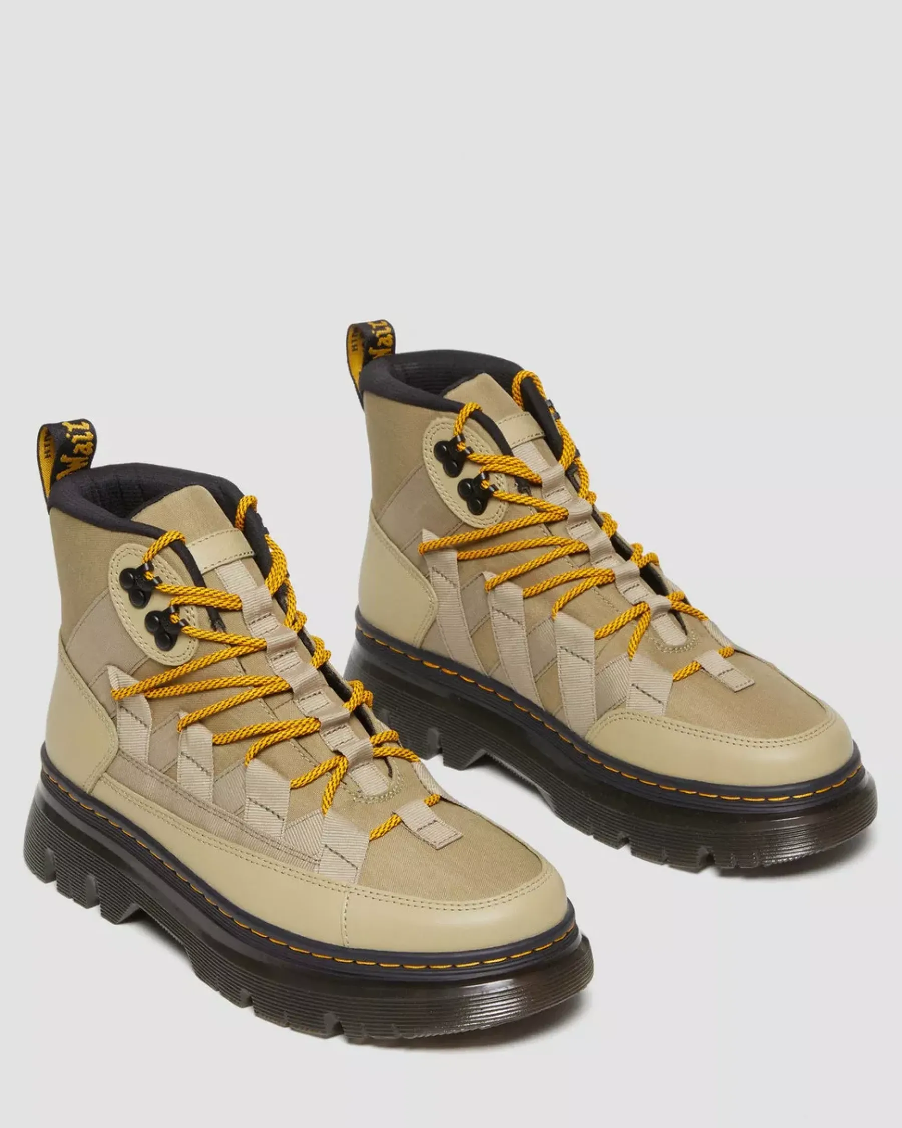 Sale|Casual Boots>Dr. Martens Boury Nylon & Leather Casual Boots Pale Olive — Cyclone Nylon+Lapstone