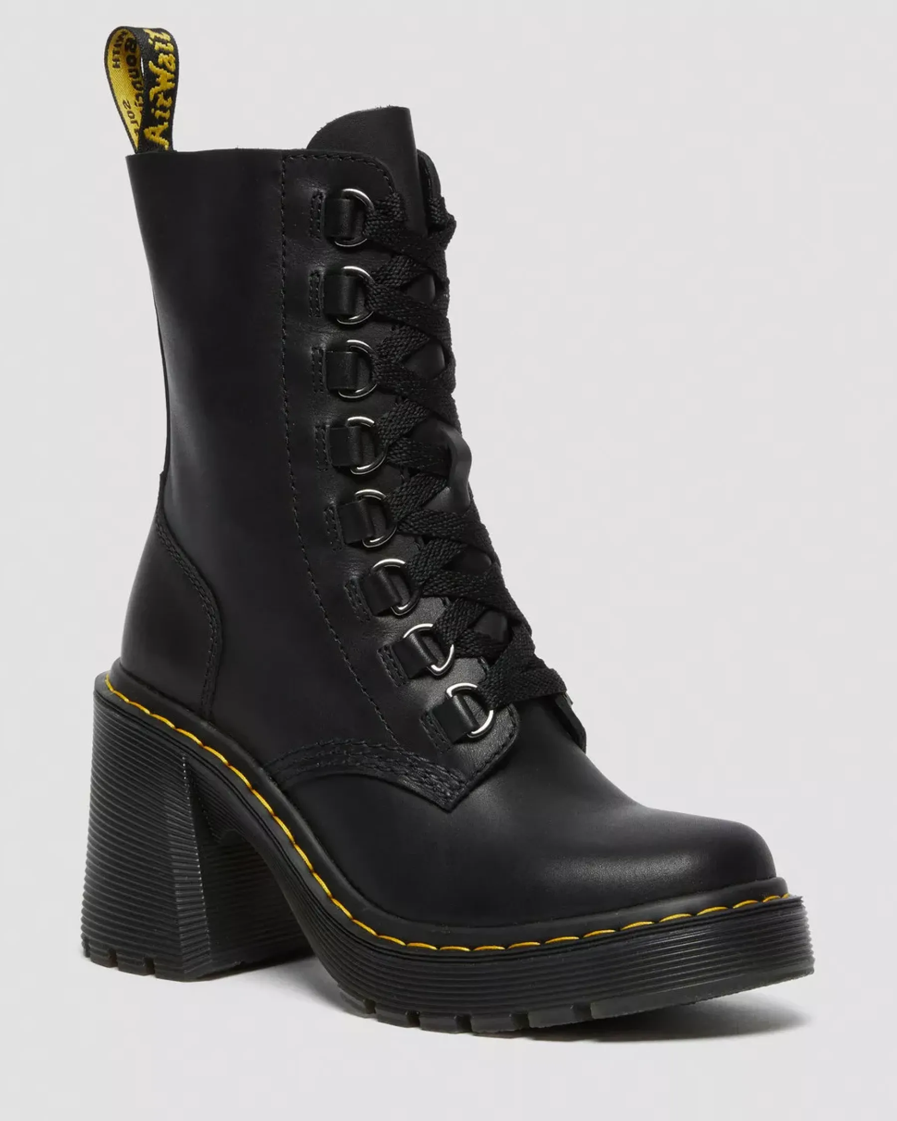 Heeled Boots|Boots>Dr. Martens Chesney Leather Flared Heel Lace Up Boots Black — Sendal