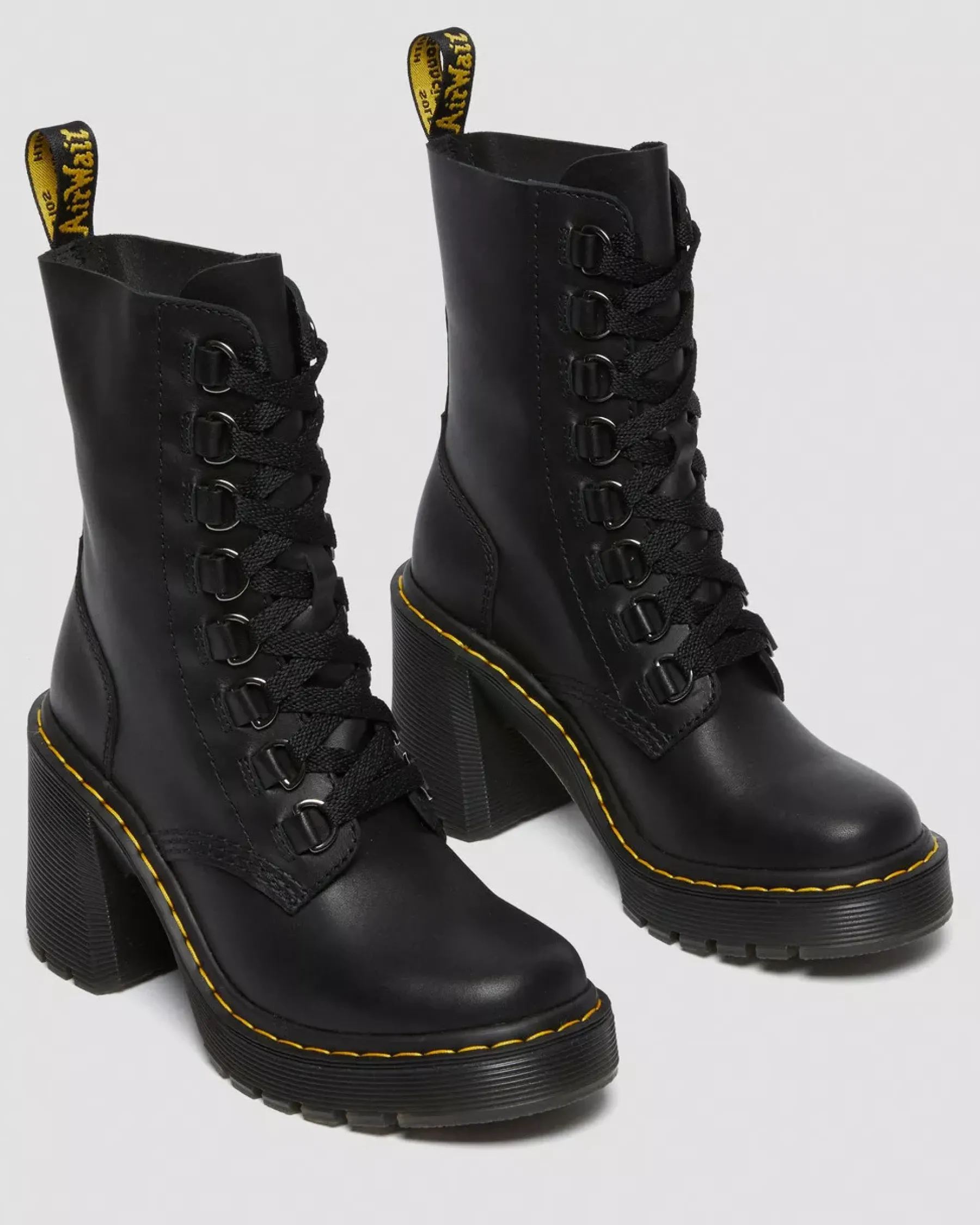 Heeled Boots|Boots>Dr. Martens Chesney Leather Flared Heel Lace Up Boots Black — Sendal