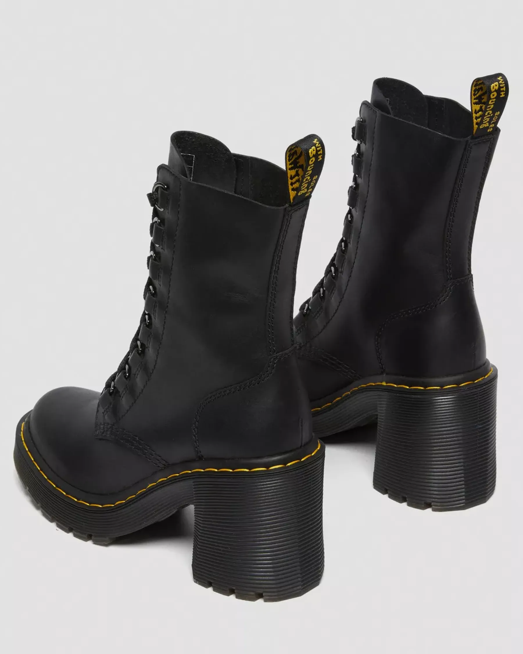 Heeled Boots|Boots>Dr. Martens Chesney Leather Flared Heel Lace Up Boots Black — Sendal