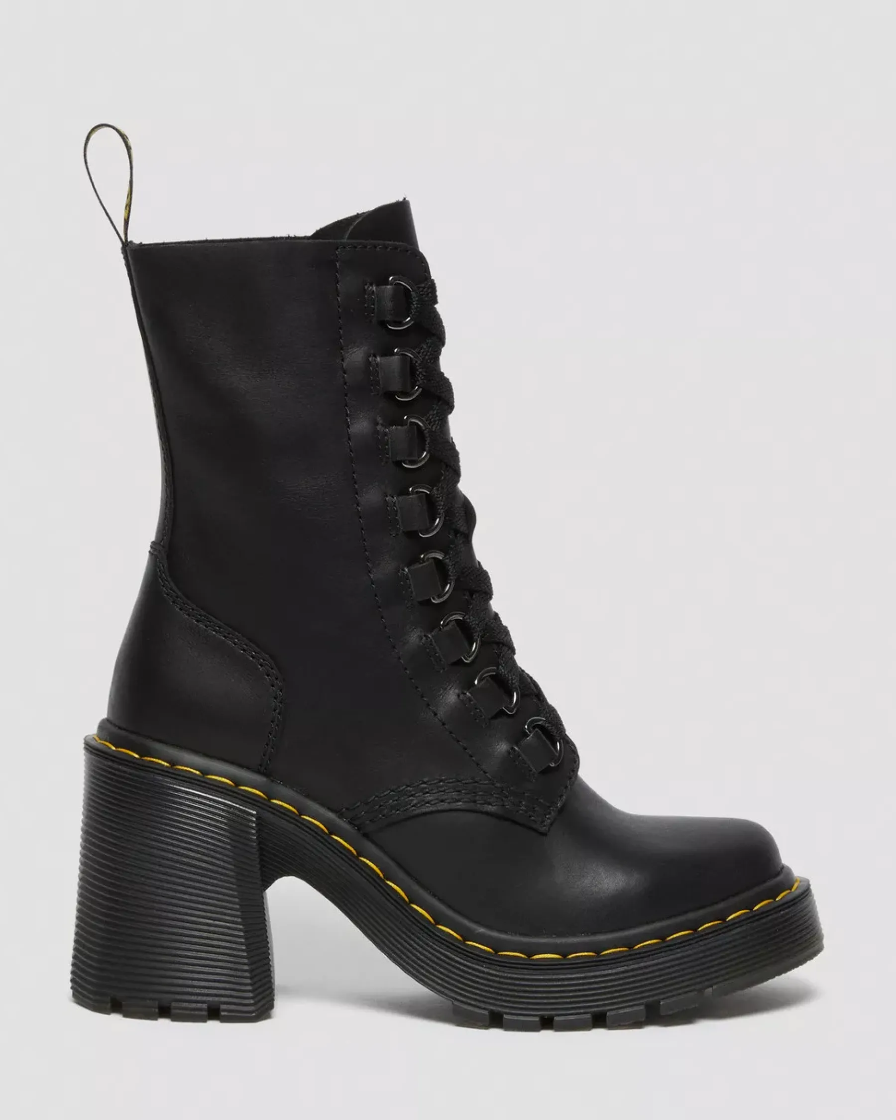 Heeled Boots|Boots>Dr. Martens Chesney Leather Flared Heel Lace Up Boots Black — Sendal