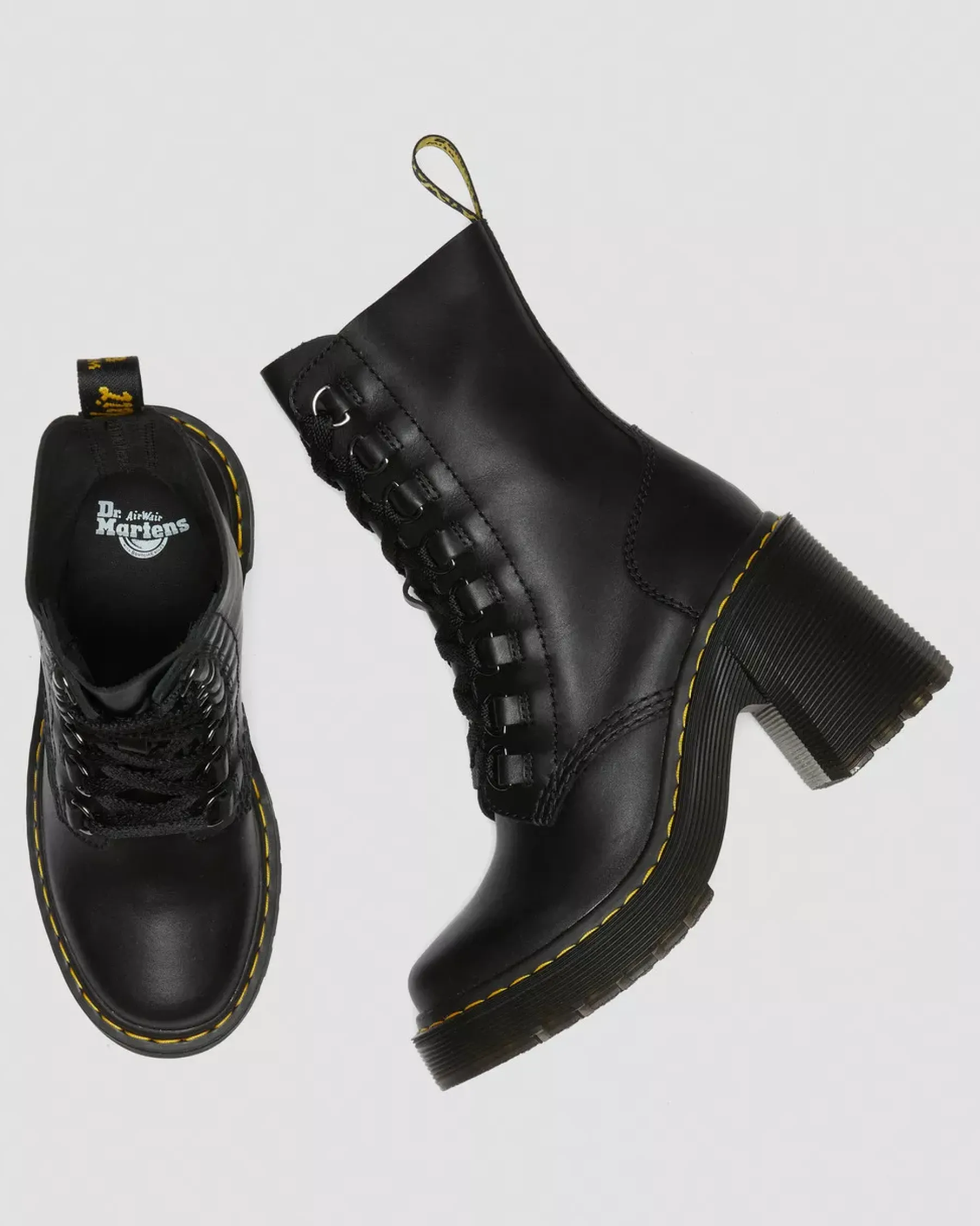 Heeled Boots|Boots>Dr. Martens Chesney Leather Flared Heel Lace Up Boots Black — Sendal
