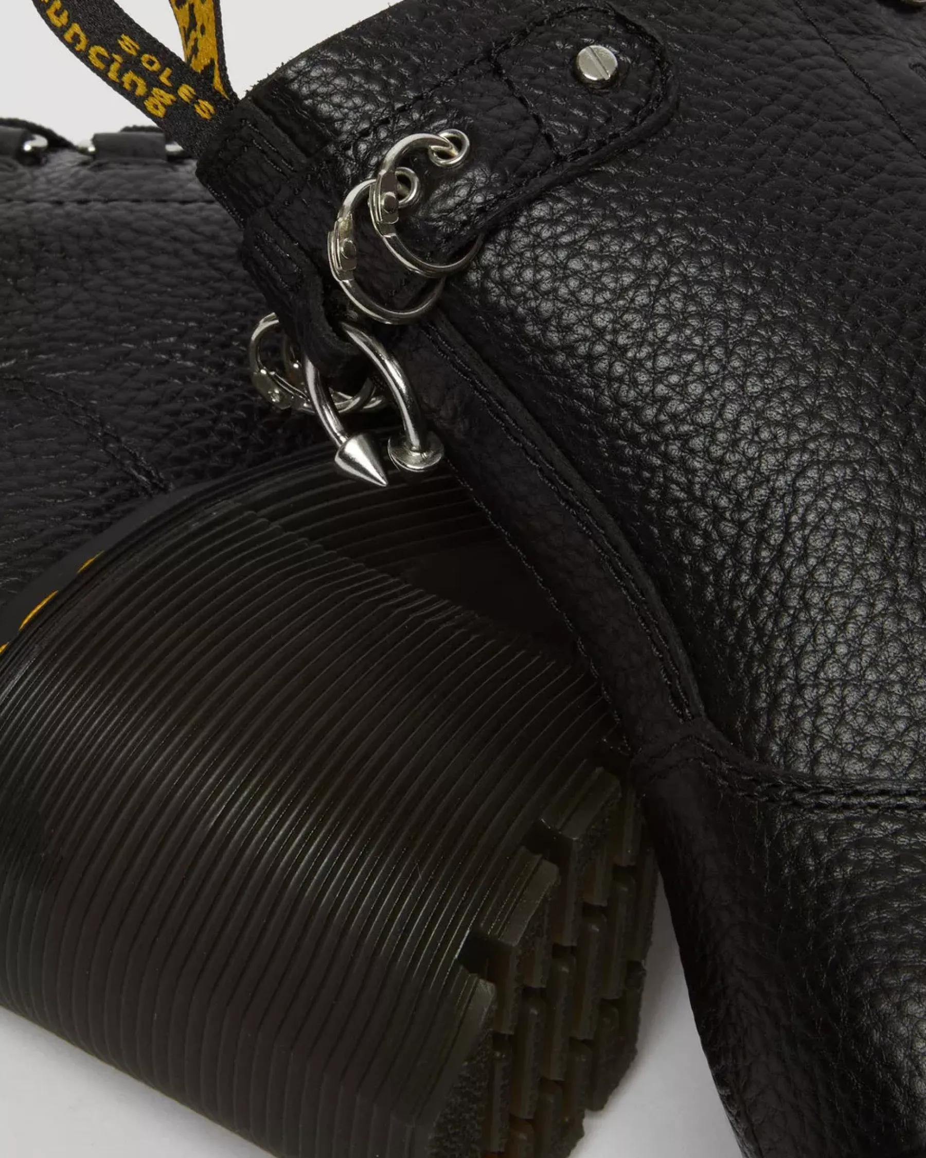 Heeled Boots|Boots>Dr. Martens Chesney Piercing Leather Flared Heel Lace Up Boots Black — Milled Nappa