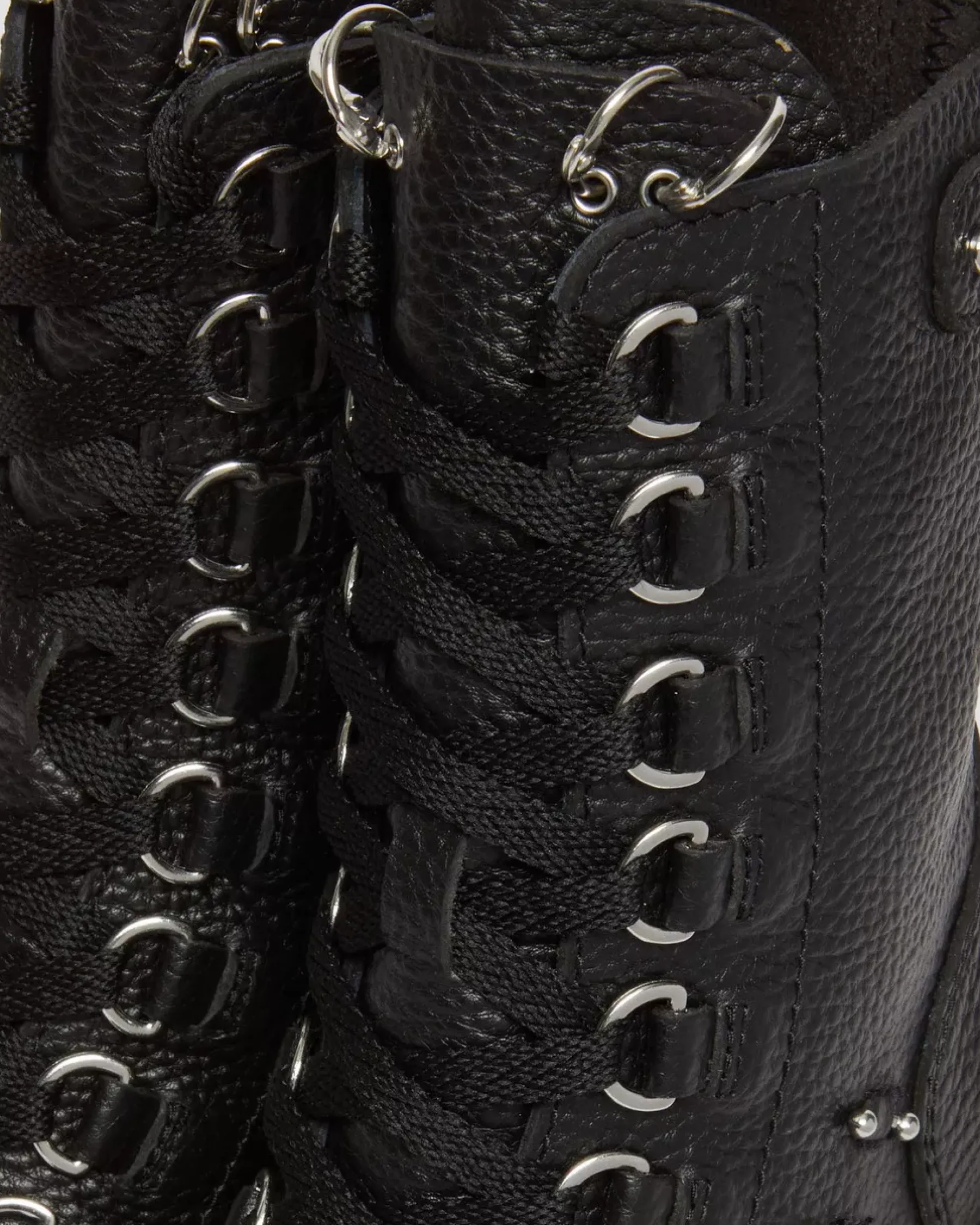 Heeled Boots|Boots>Dr. Martens Chesney Piercing Leather Flared Heel Lace Up Boots Black — Milled Nappa