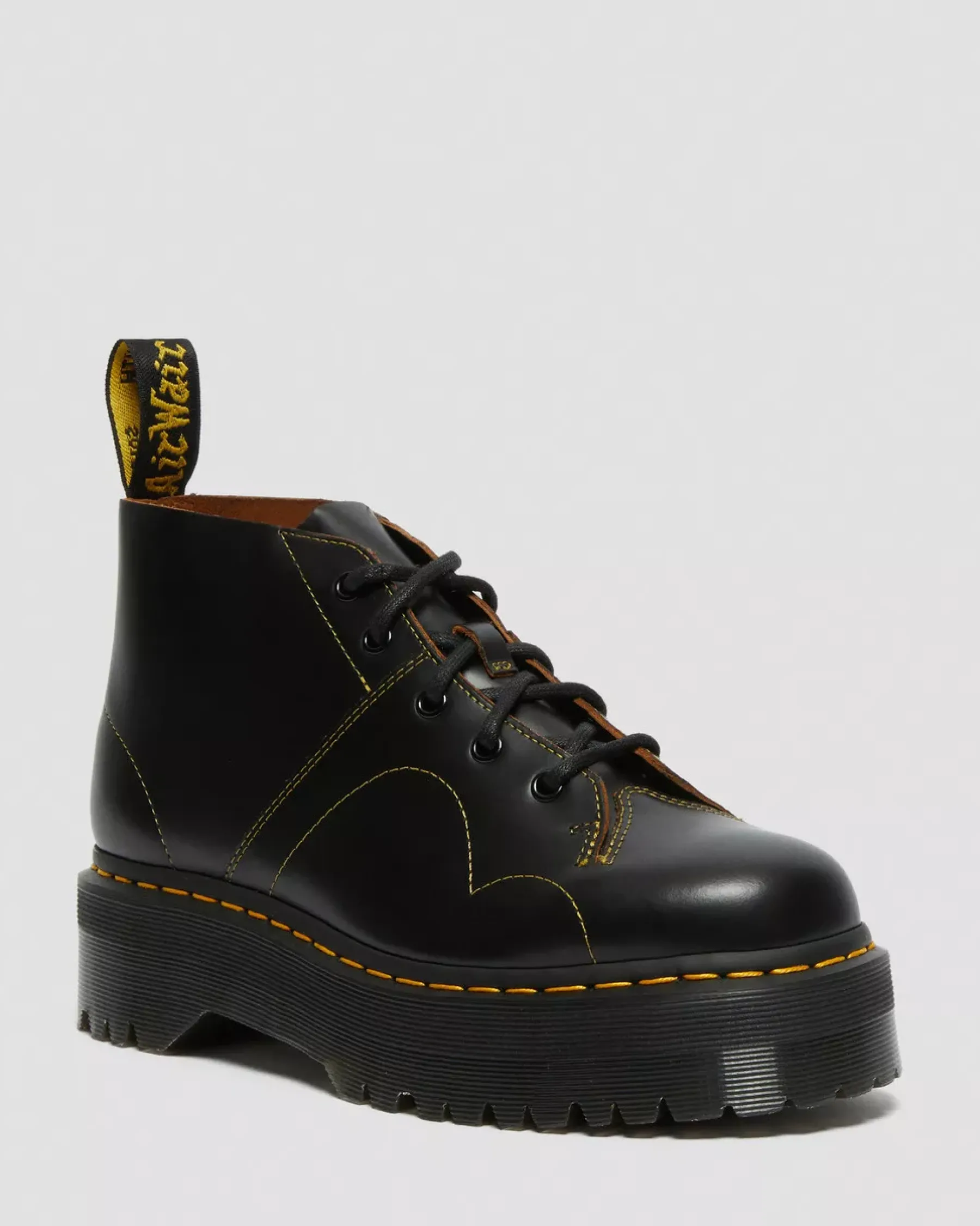 Bestsellers|Platform Boots>Dr. Martens Church Platform Monkey Boots Black — Vintage Smooth