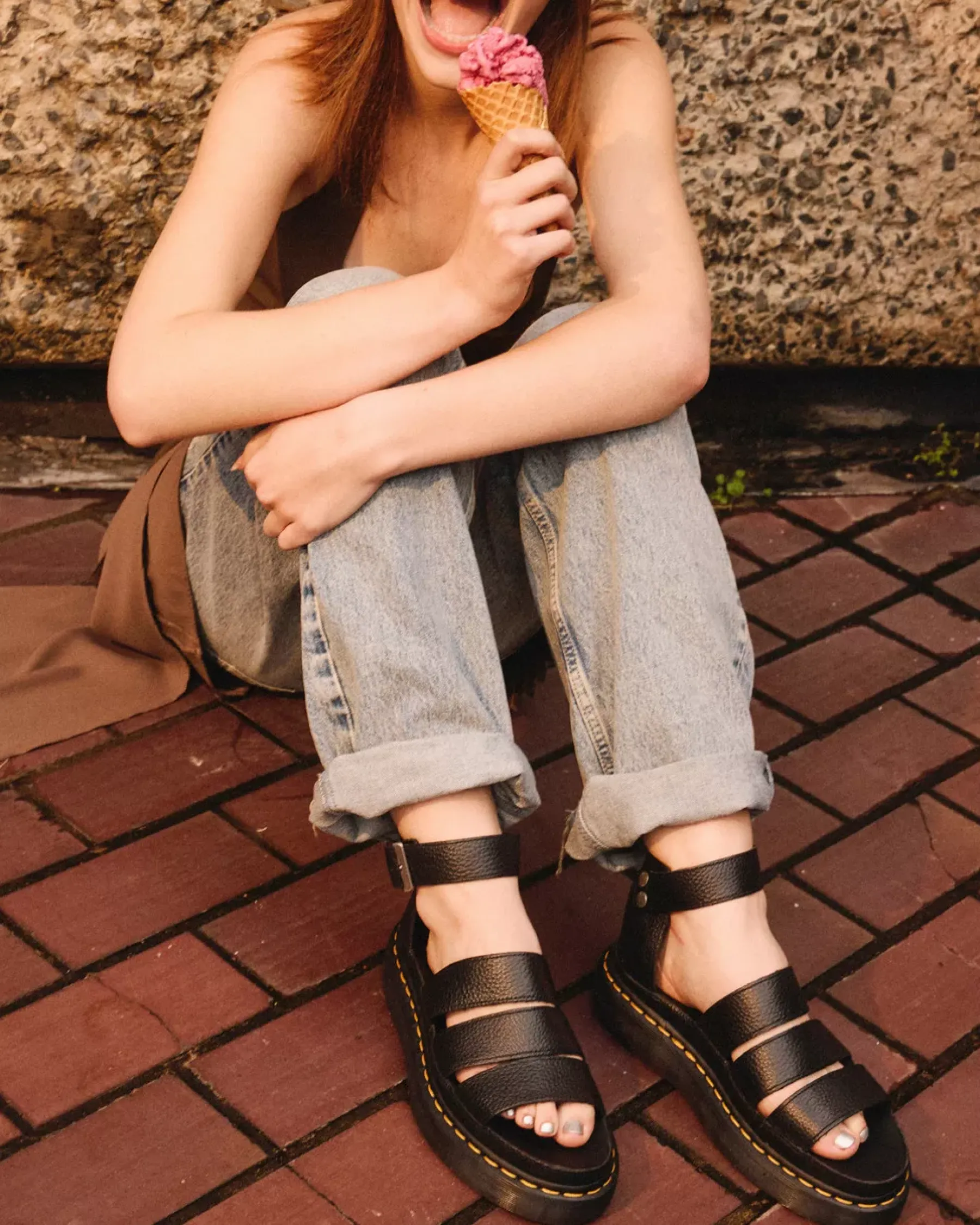 Platform Sandals|Platforms>Dr. Martens Clarissa II Women's Leather Platform Sandals Black — Milled Nappa