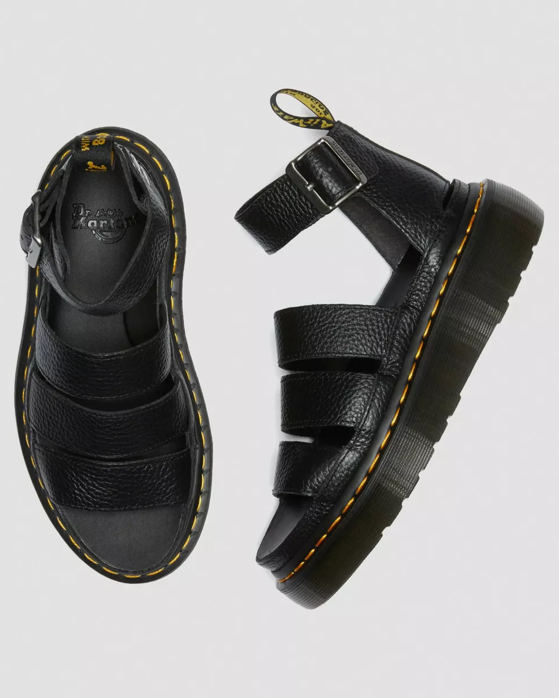 Platform Sandals|Platforms>Dr. Martens Clarissa II Women's Leather Platform Sandals Black — Milled Nappa