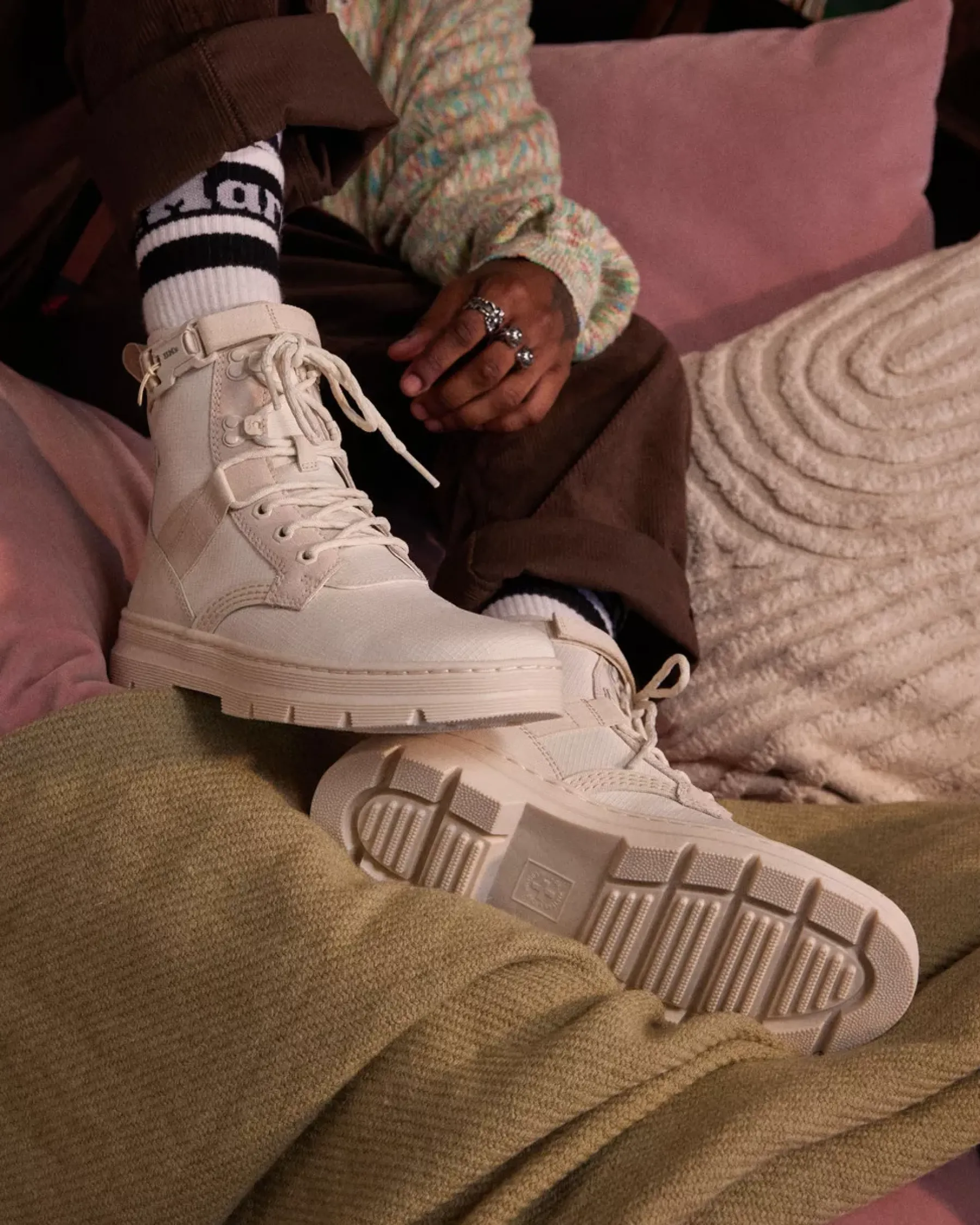 Sale|Sale>Dr. Martens Combs Tech II Poly & Leather Casual Boots OFF WHITE+NATURAL — Extra Tough Nylon
